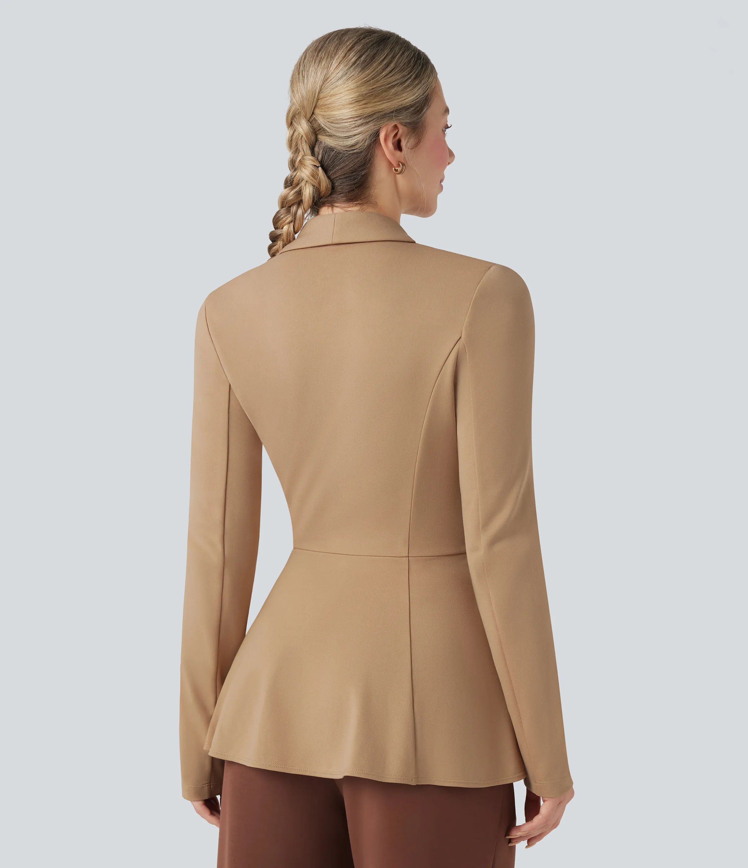 Halara Abrigo de oficina Halara Flex™ de manga larga con cuello chal y dobladillo con volantes - Tan - XL sold by Halara product image thumbnail 3