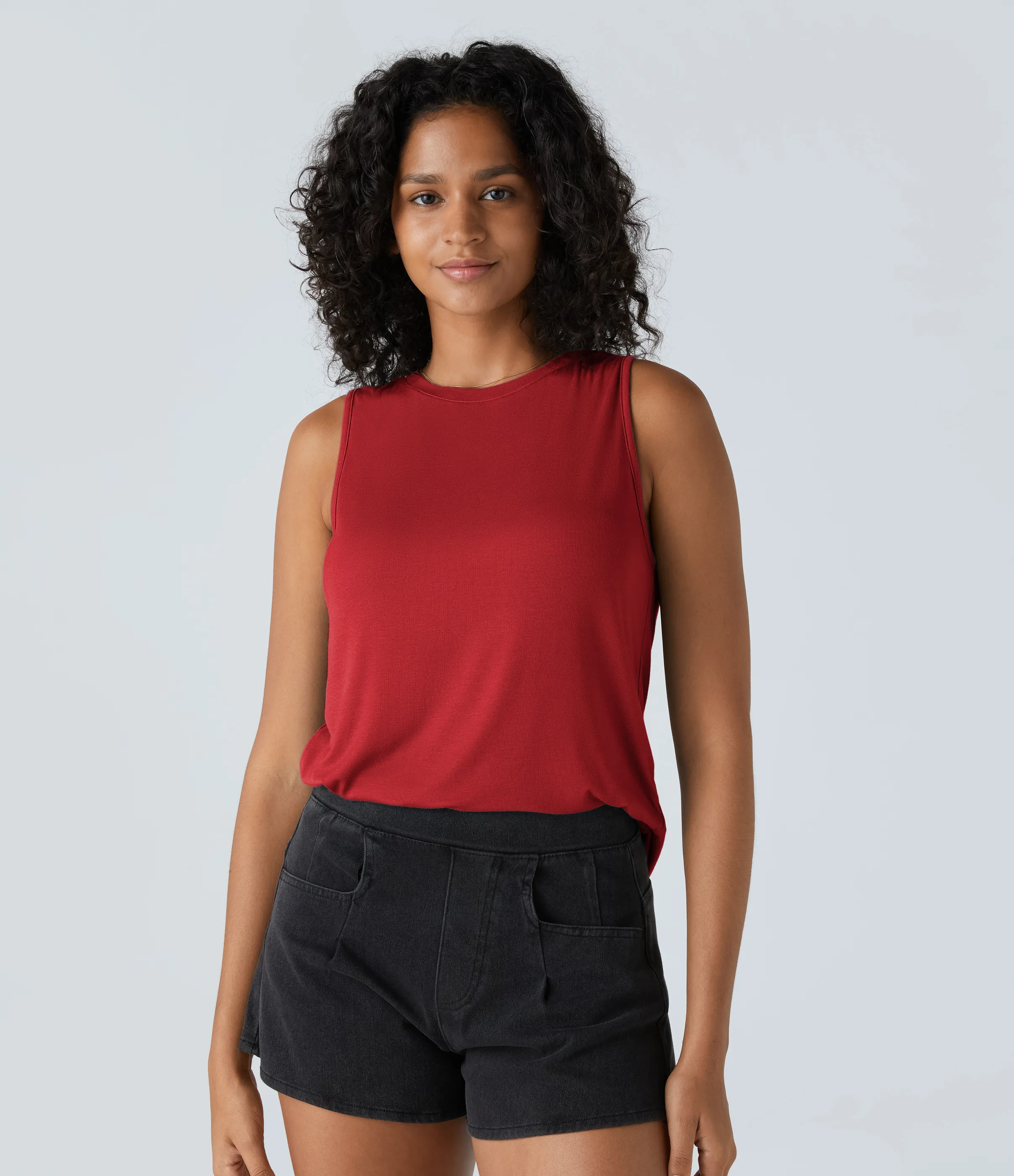 Halara Camiseta sin mangas básica cuello redondo acanalado - Rubicondo - S sold by Halara