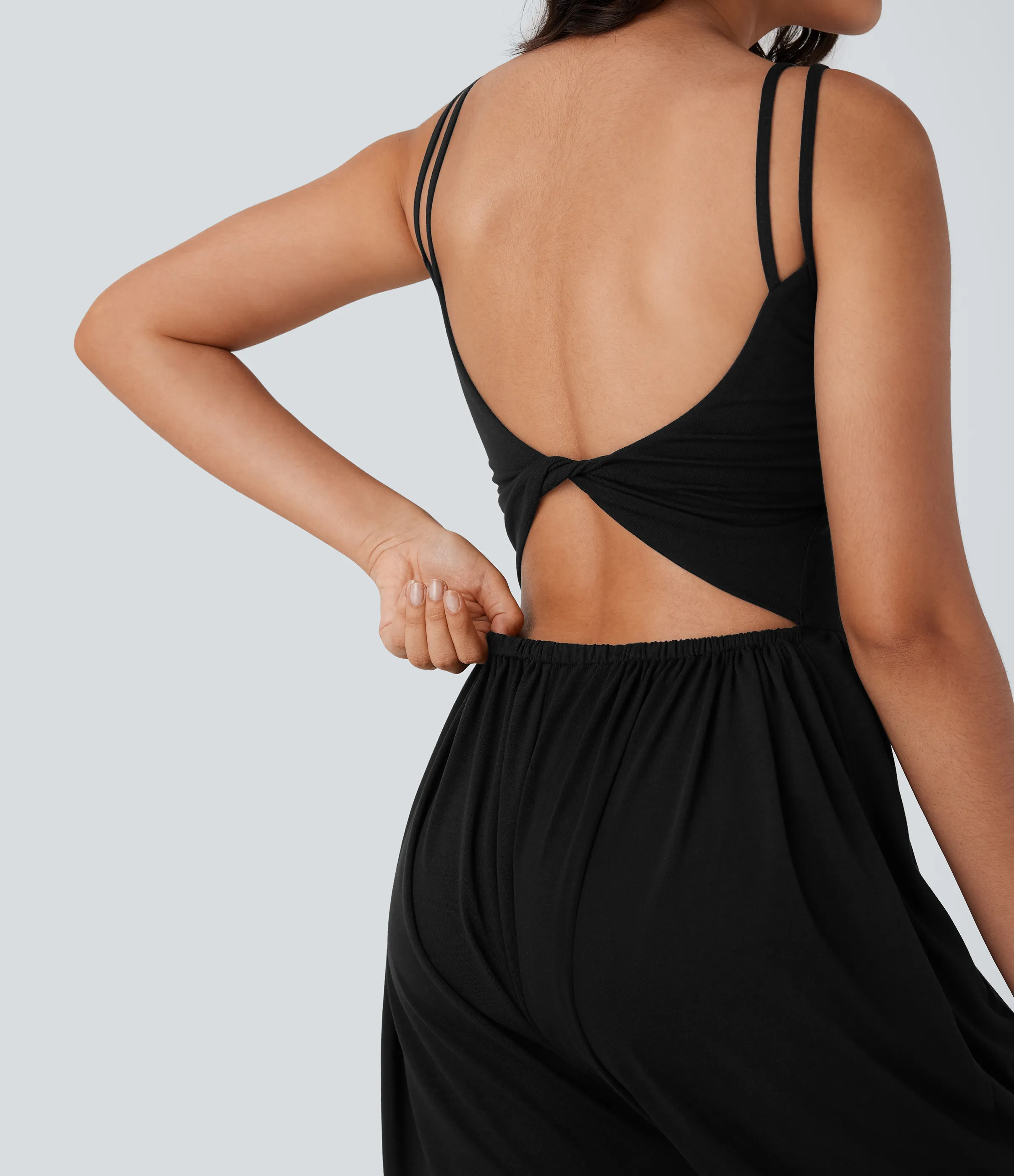 Halara Mono harén bolsillo lateral tirante doble retorcido sin espalda - Easy Peezy - Black - M(regular) sold by Halara product image thumbnail 5