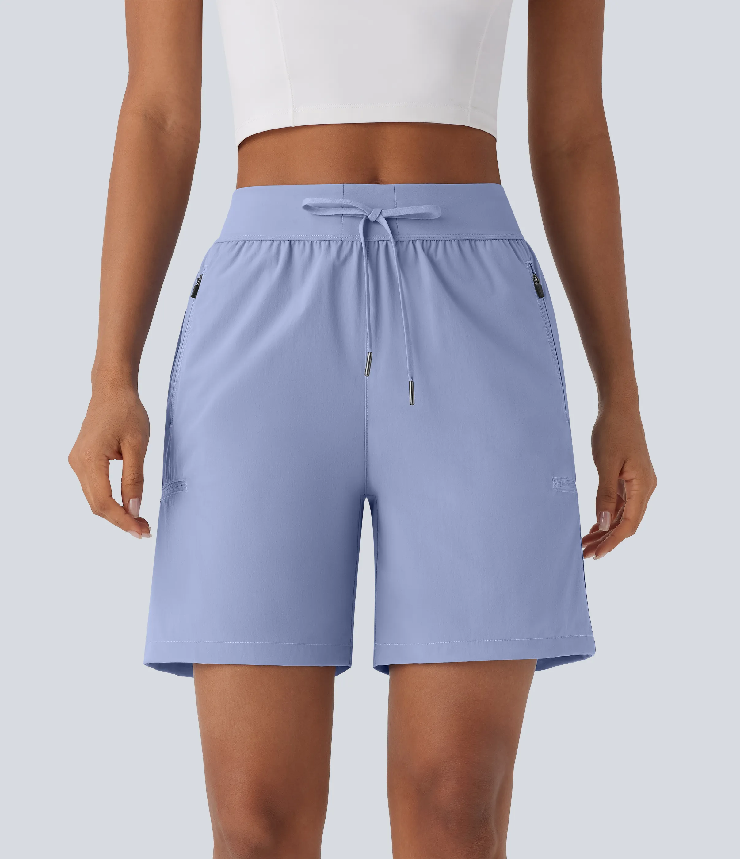 Halara Pantalones cortos de senderismo impermeables y resistentes, de tiro medio con cordón ajustable y múltiples bolsillos con cremallera. - Azure Haze - S sold by Halara product image thumbnail 4