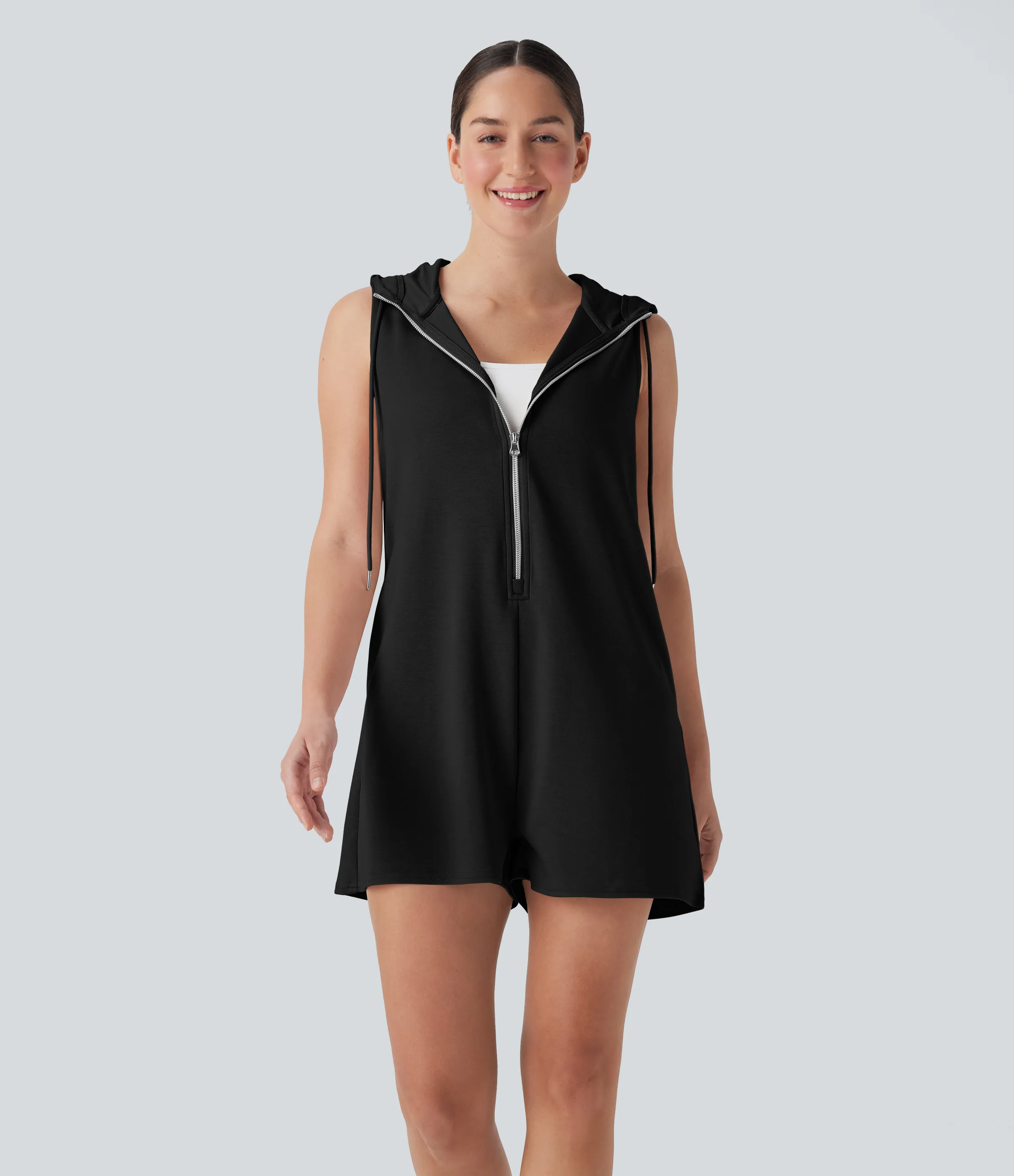 Halara Mono casual sin mangas con capucha, cremallera y bolsillos - Black - S(regular) sold by Halara product image thumbnail 4