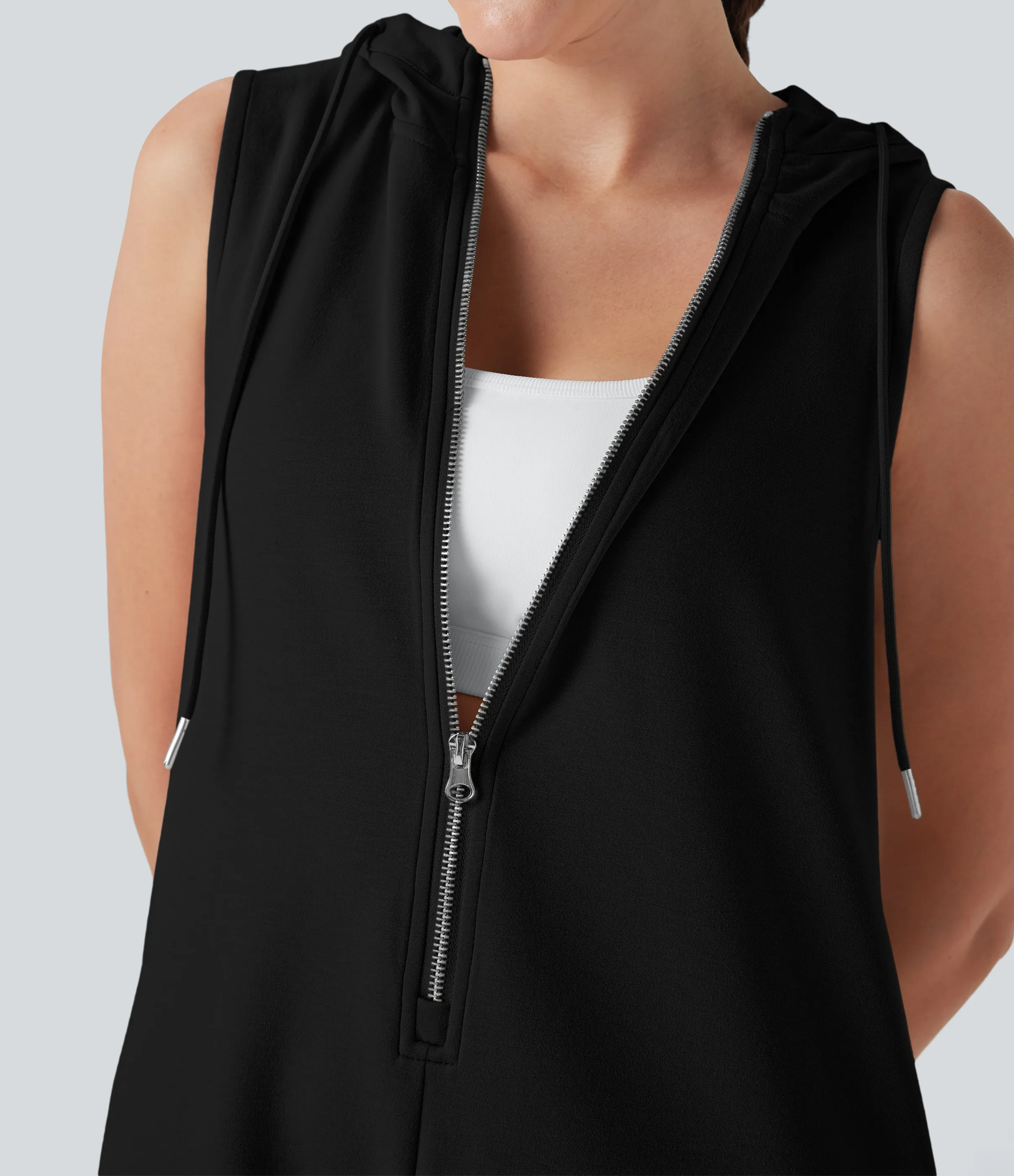 Halara Mono casual sin mangas con capucha, cremallera y bolsillos - Black - S(regular) sold by Halara product image thumbnail 5