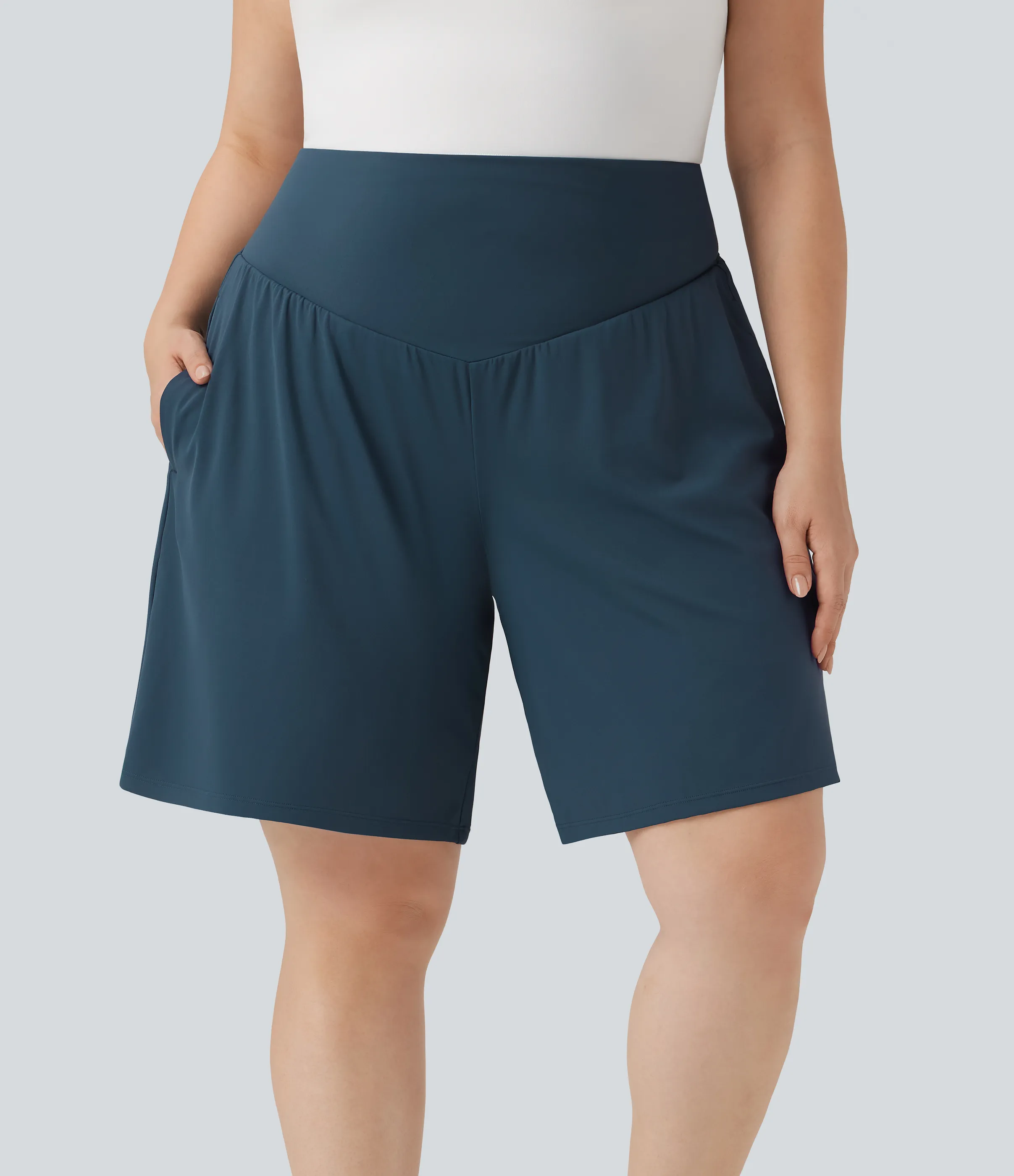 Halara Bermudas de yoga SoftlyZero™ Airy de talla grande de tiro alto con tacto fresco y bolsillos - Majolica Blue - 2X sold by Halara