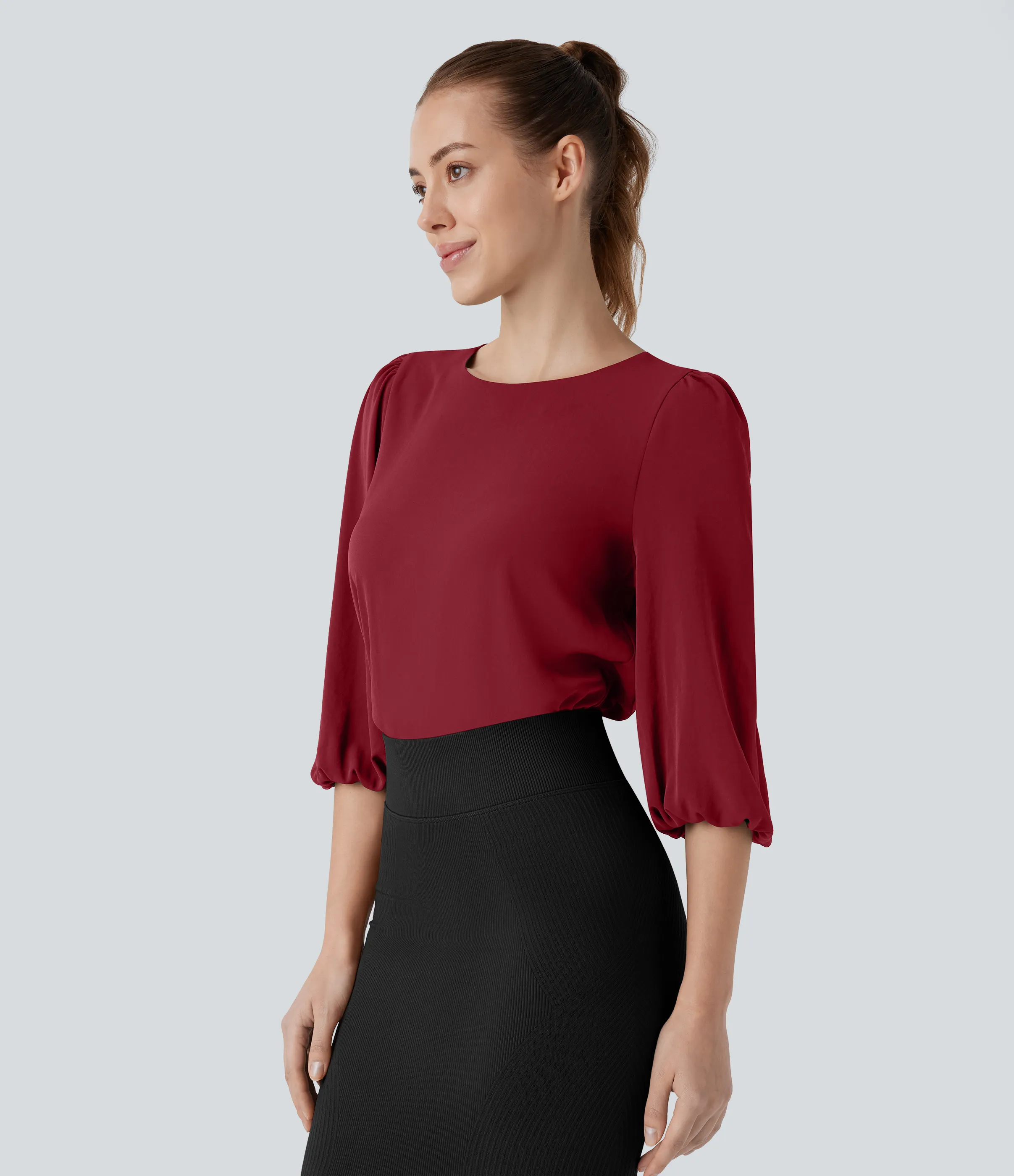 Halara Blusa oficina cuello barco abertura espalda manga obispo - Biking Red - XS sold by Halara product image thumbnail 4