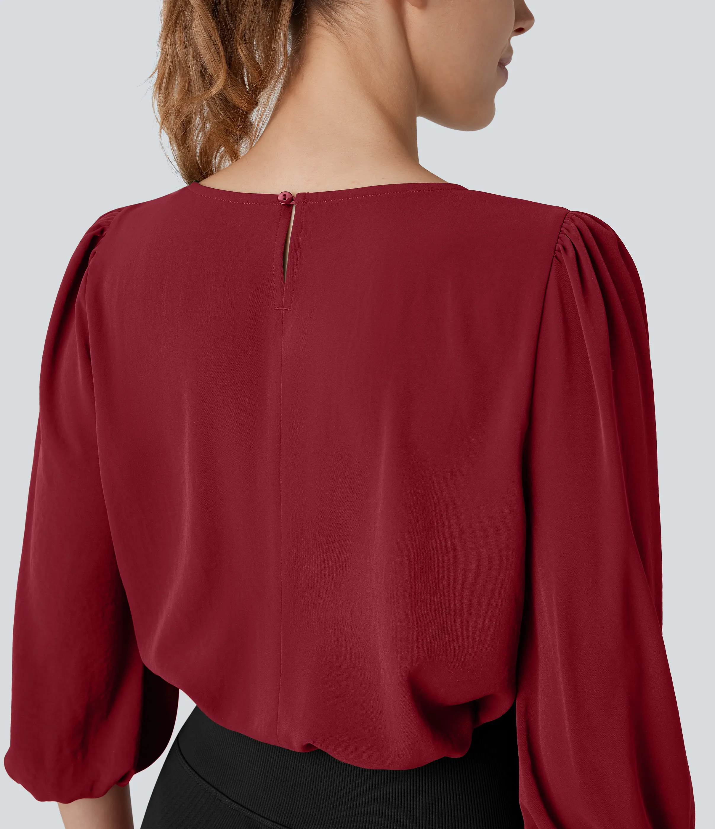 Halara Blusa oficina cuello barco abertura espalda manga obispo - Biking Red - XS sold by Halara product image thumbnail 5