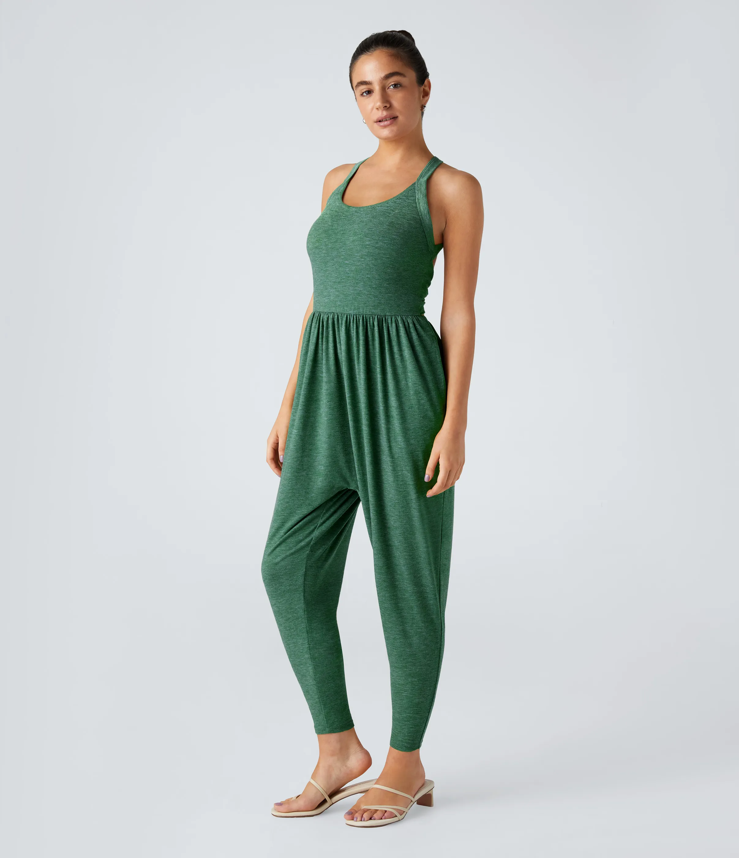 Halara Mono harén bolsillo lateral cuello U torcido sin espalda - Dark Green Floral Yarn - XS(regular) sold by Halara product image thumbnail 4