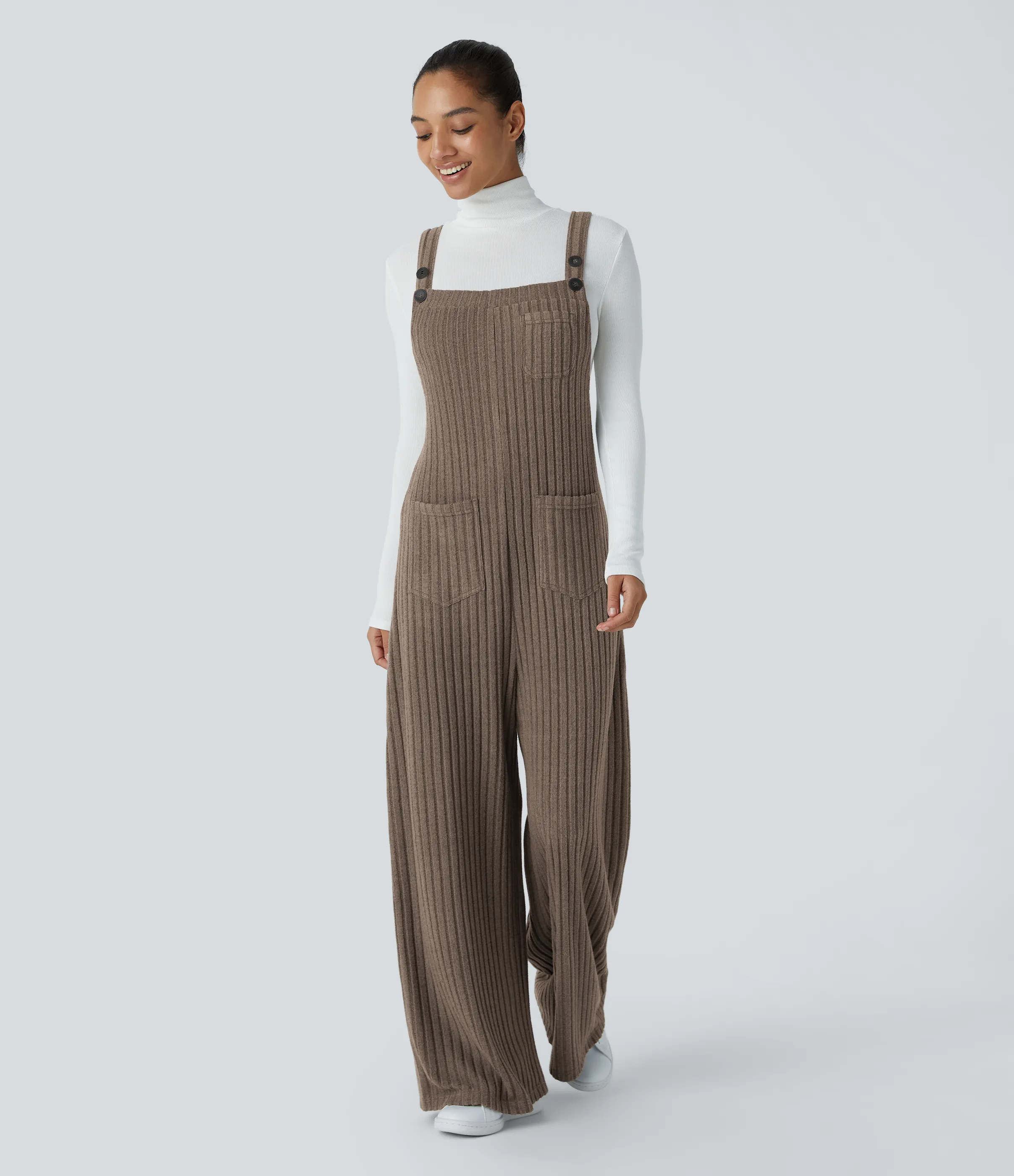 Halara Mono múltiple bolsillo botón tira ajustable acanalado - Mottled Wood Brown - M(regular) sold by Halara product image thumbnail 2