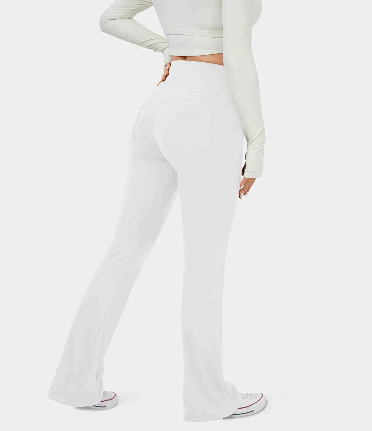 Halara Leggings de yoga acampanados de tiro alto con bolsillos - White - XS(tall) sold by Halara product image thumbnail 3