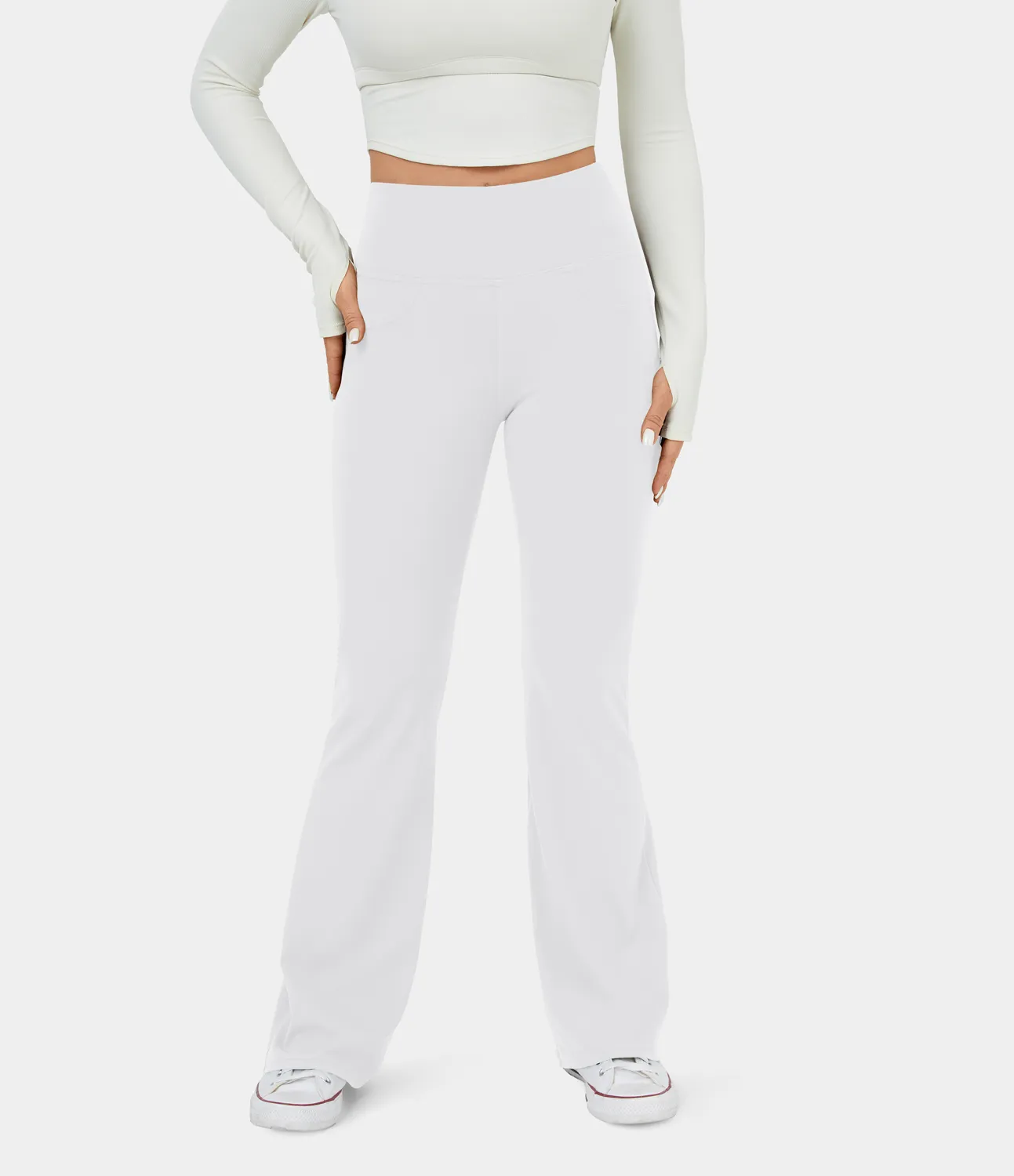 Halara Leggings de yoga acampanados de tiro alto con bolsillos - White - XS(tall) sold by Halara product image thumbnail 4