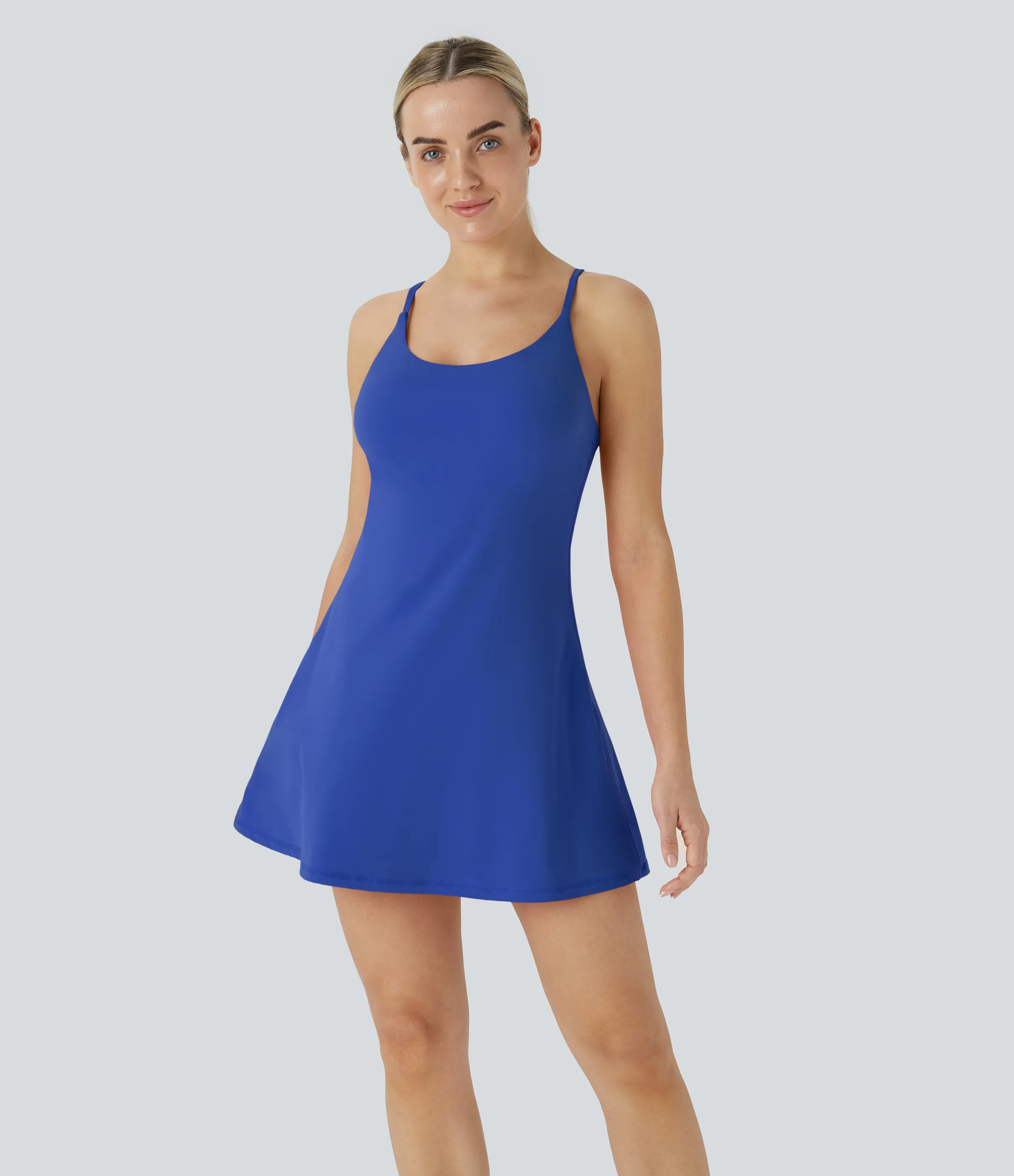 Halara Vestido deportivo SoftlyZero™ Plush afelpado sin espalda en copas D-F - Lotus Blue - XL sold by Halara