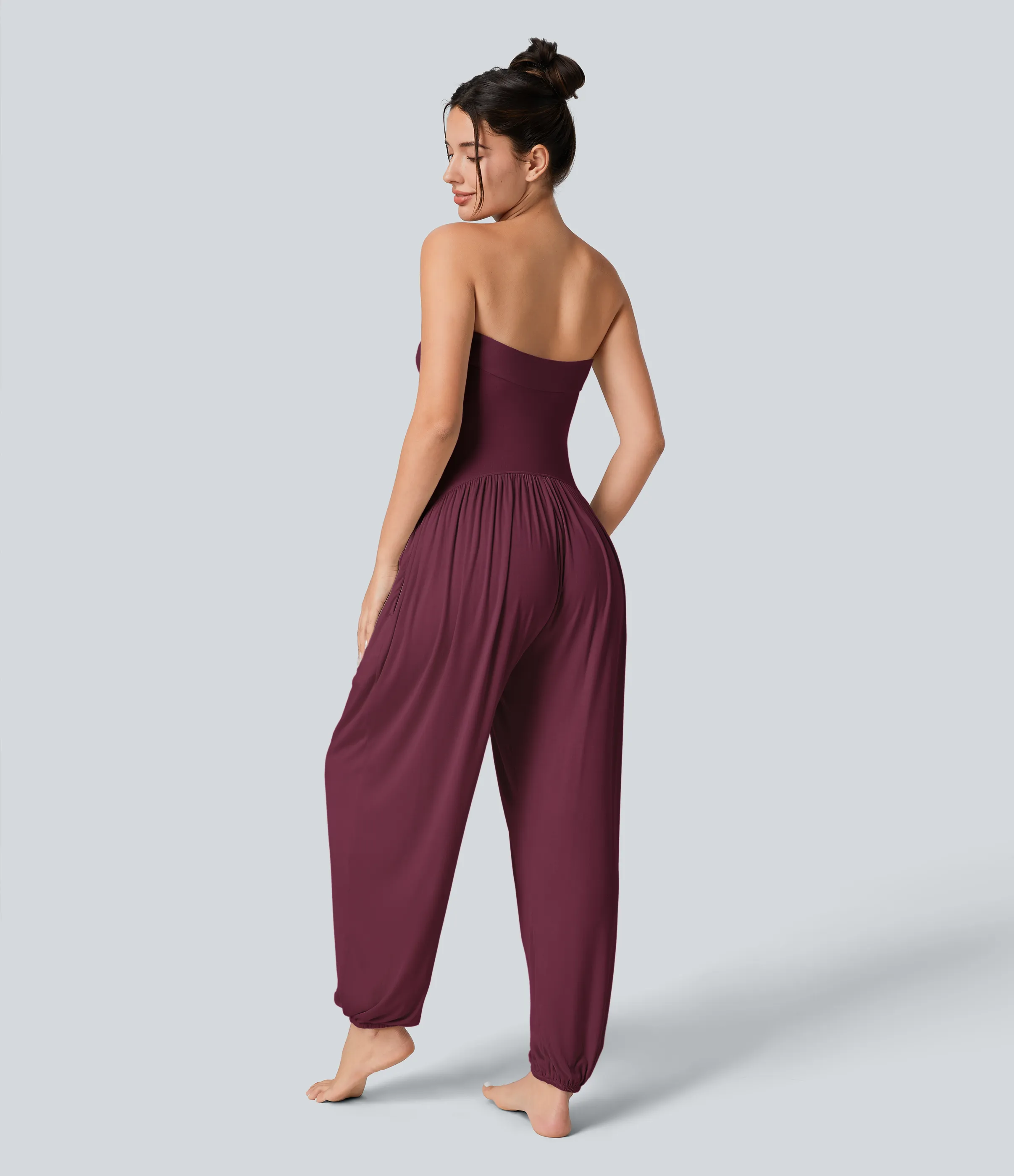 Halara Mono bolsillo lateral plisado sin espalda tubo acanalado - Maroon Banner - L(tall) sold by Halara product image thumbnail 3