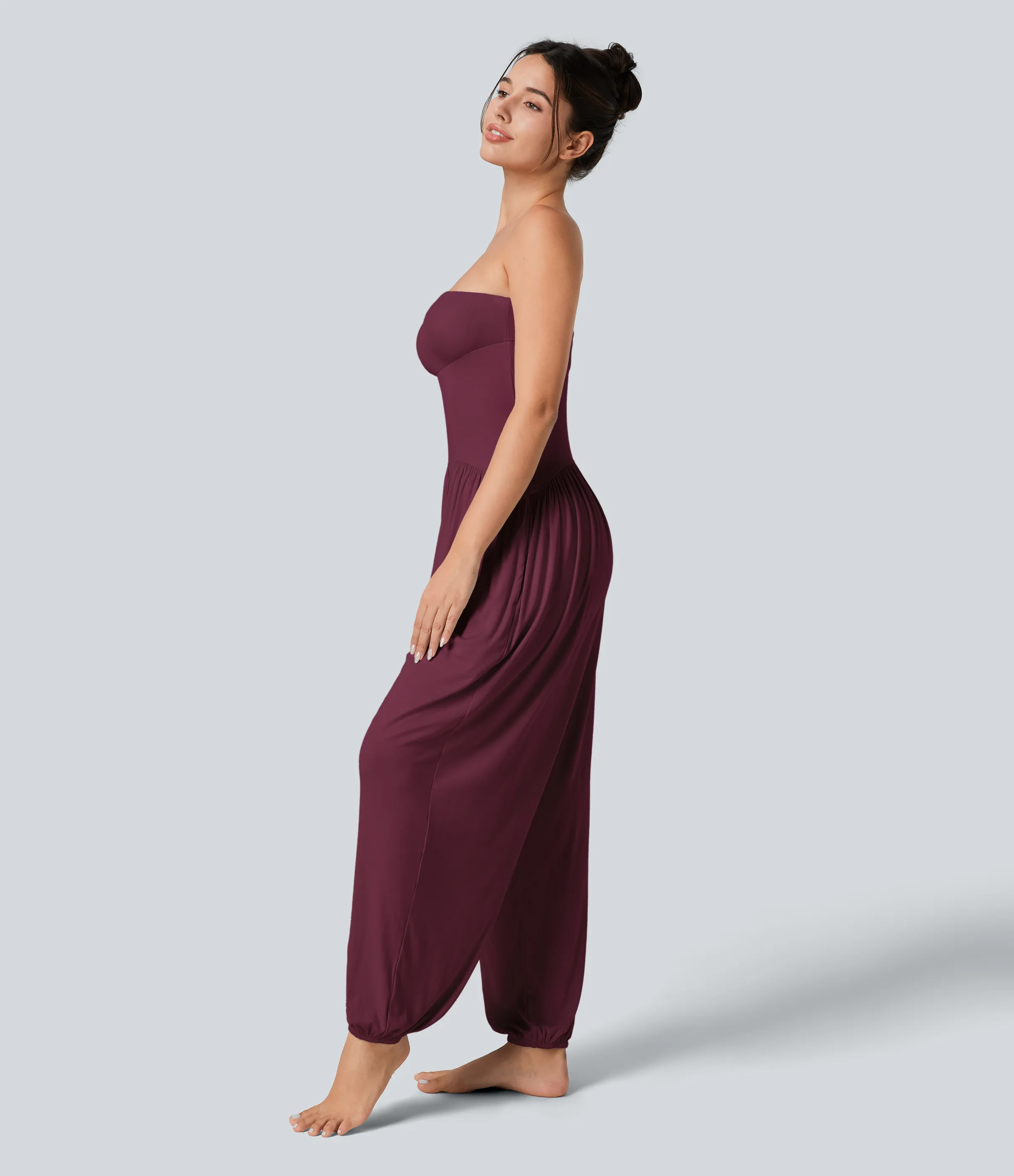 Halara Mono bolsillo lateral plisado sin espalda tubo acanalado - Maroon Banner - L(tall) sold by Halara product image thumbnail 4