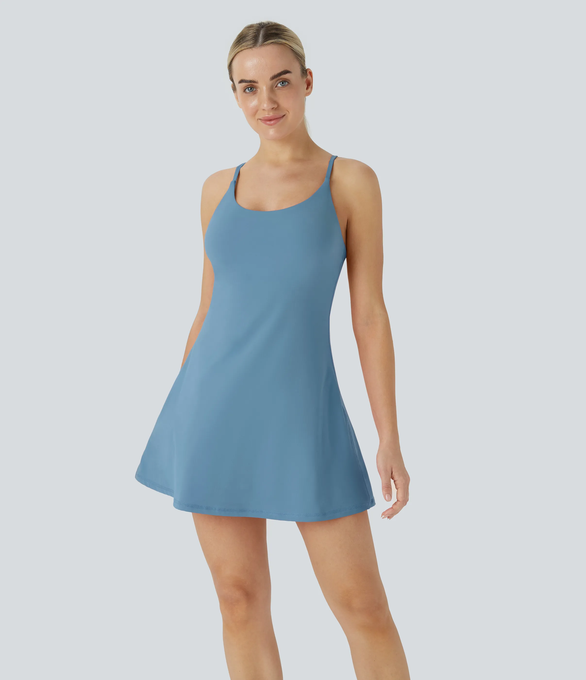 Halara Vestido deportivo SoftlyZero™ Plush afelpado sin espalda en copas D-F - Warm Mid Blue - M sold by Halara