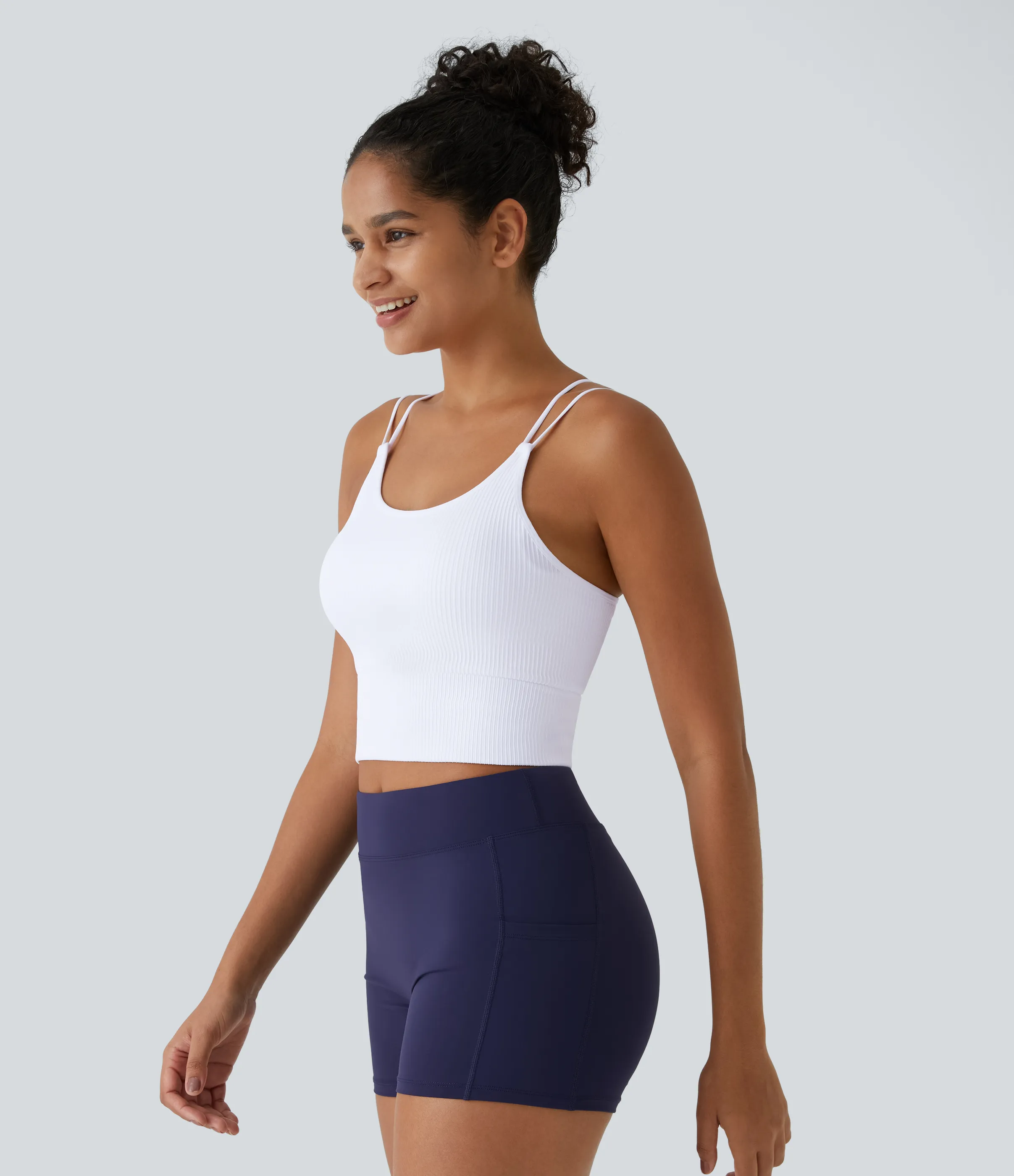 Halara Top de tirantes corto para running sin costuras con espalda en V y doble tirante - White - S sold by Halara product image thumbnail 4