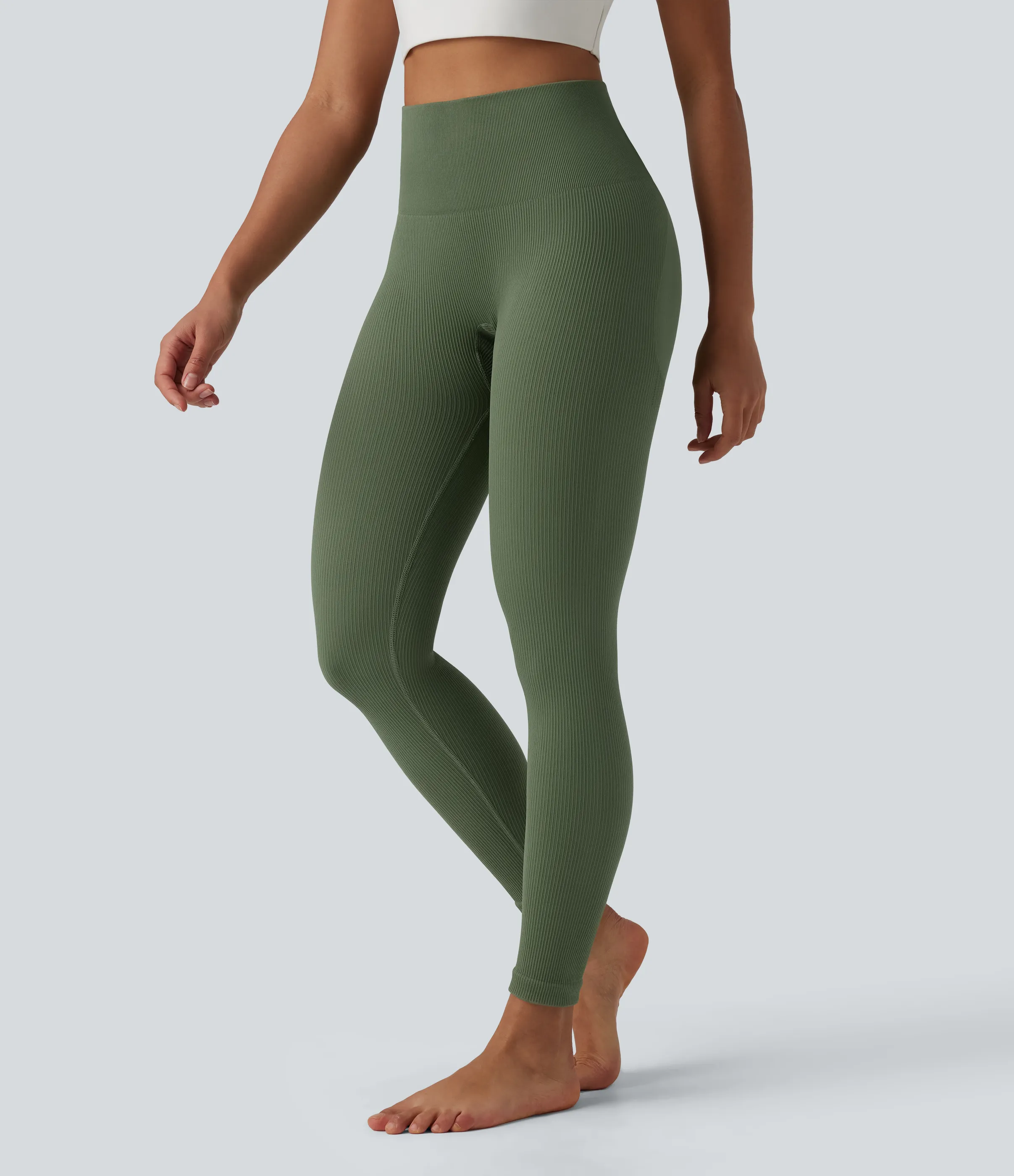 Halara Leggings yoga tiro alto control abdomen realce glúteo 7/8 sin costura - Summer Bamboo Green - S(full_length) sold by Halara product image thumbnail 4