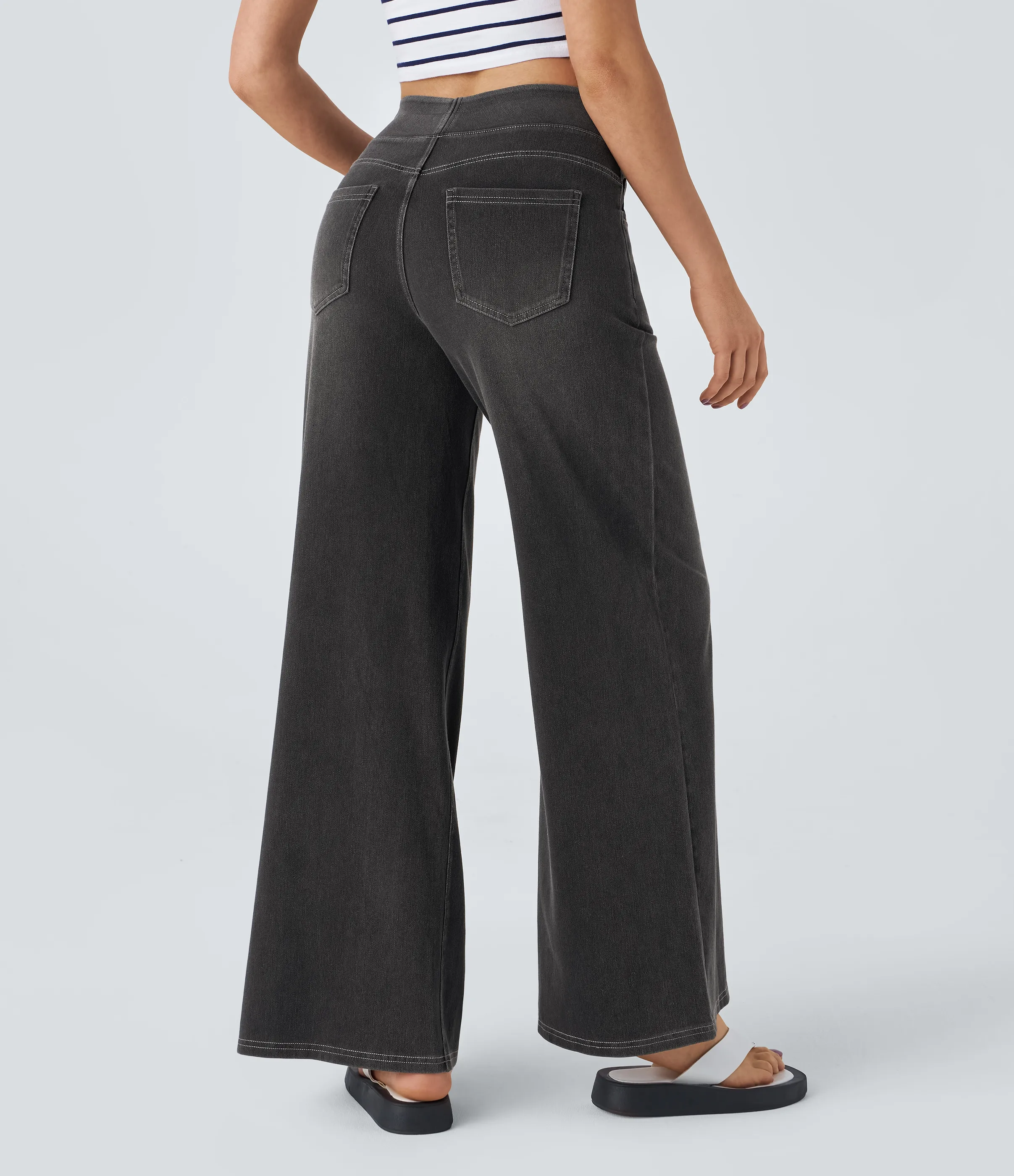 Halara Jeans Baggy Halara Flex™ Denim elástico lavado múltiple bolsillo tiro alto pierna ancha - Carbon Paint Denim - XL(extall) sold by Halara product image thumbnail 3