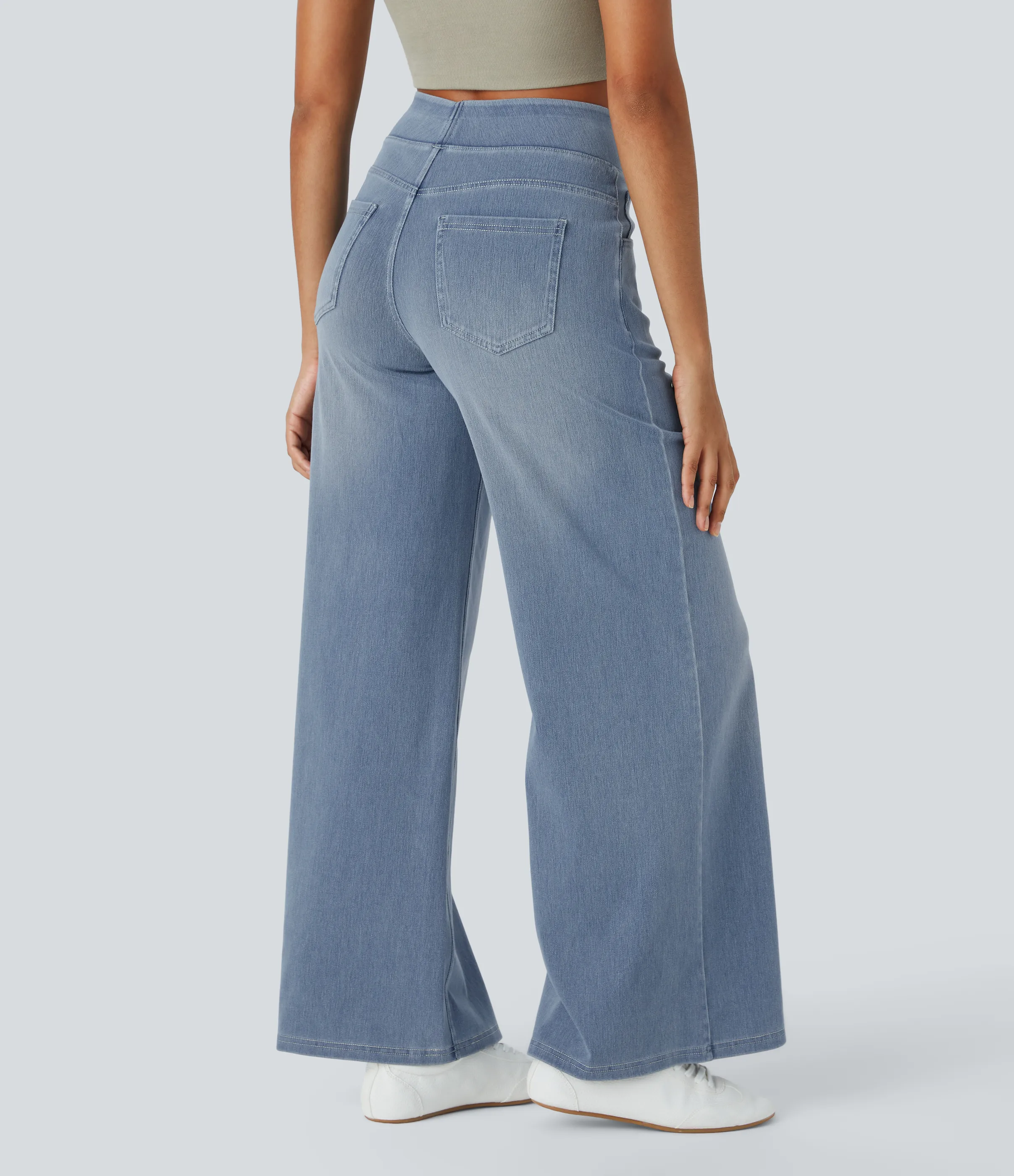 Halara Jeans Baggy Halara Flex™ Denim elástico lavado múltiple bolsillo tiro alto pierna ancha - Gray Blue Denim - L(extall) sold by Halara product image thumbnail 3