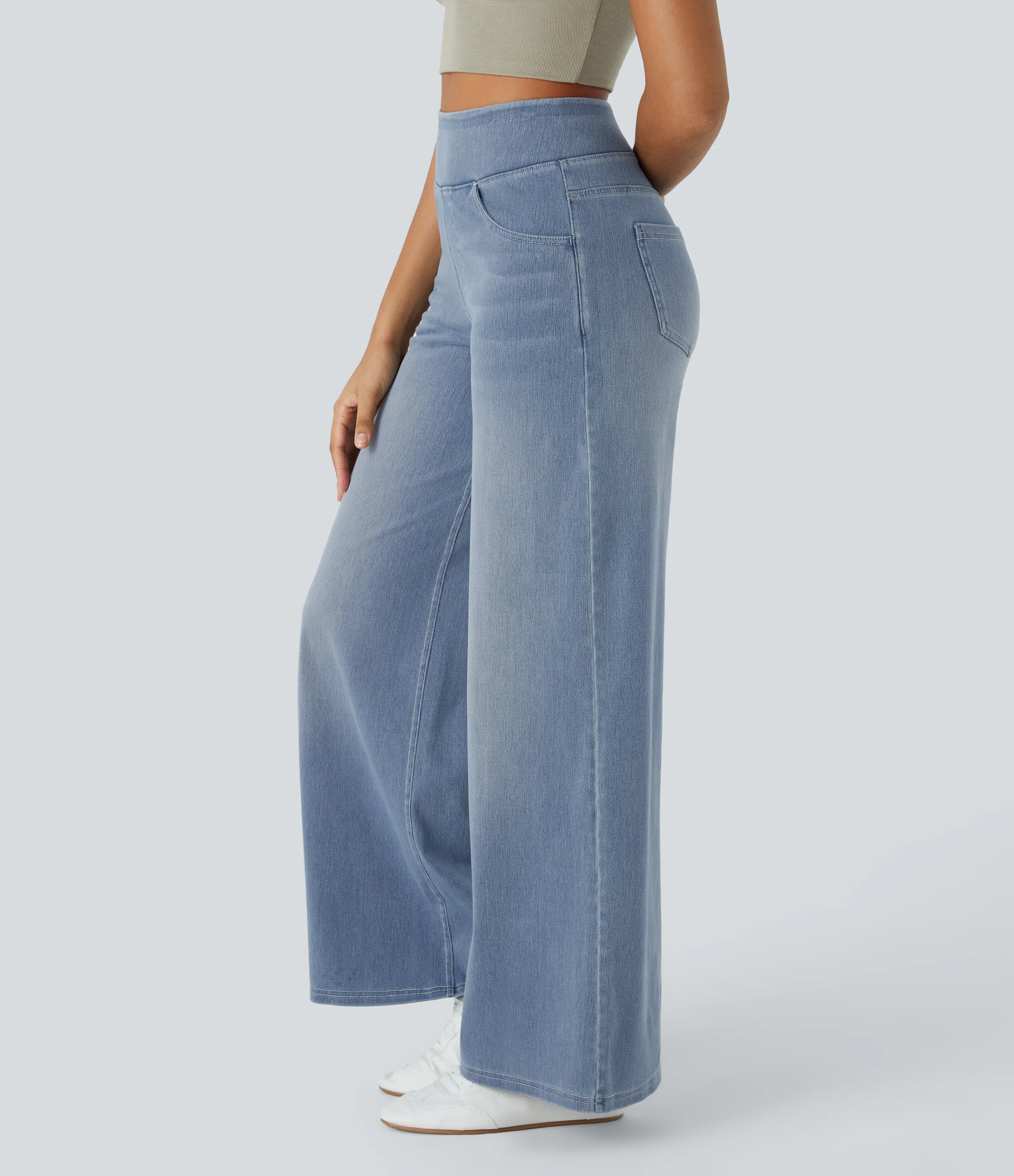 Halara Jeans Baggy Halara Flex™ Denim elástico lavado múltiple bolsillo tiro alto pierna ancha - Gray Blue Denim - L(extall) sold by Halara product image thumbnail 4