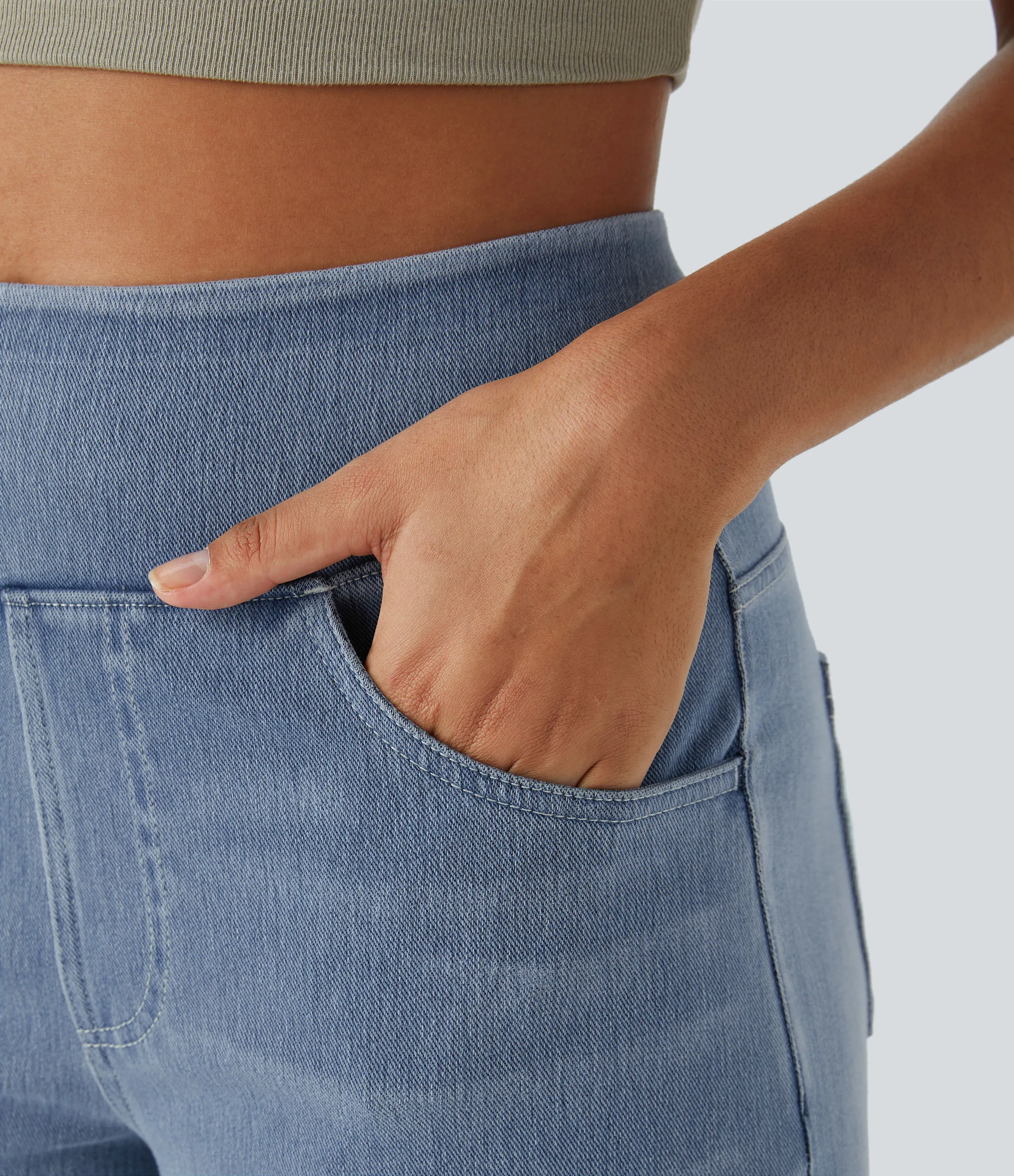Halara Jeans Baggy Halara Flex™ Denim elástico lavado múltiple bolsillo tiro alto pierna ancha - Gray Blue Denim - L(extall) sold by Halara product image thumbnail 5