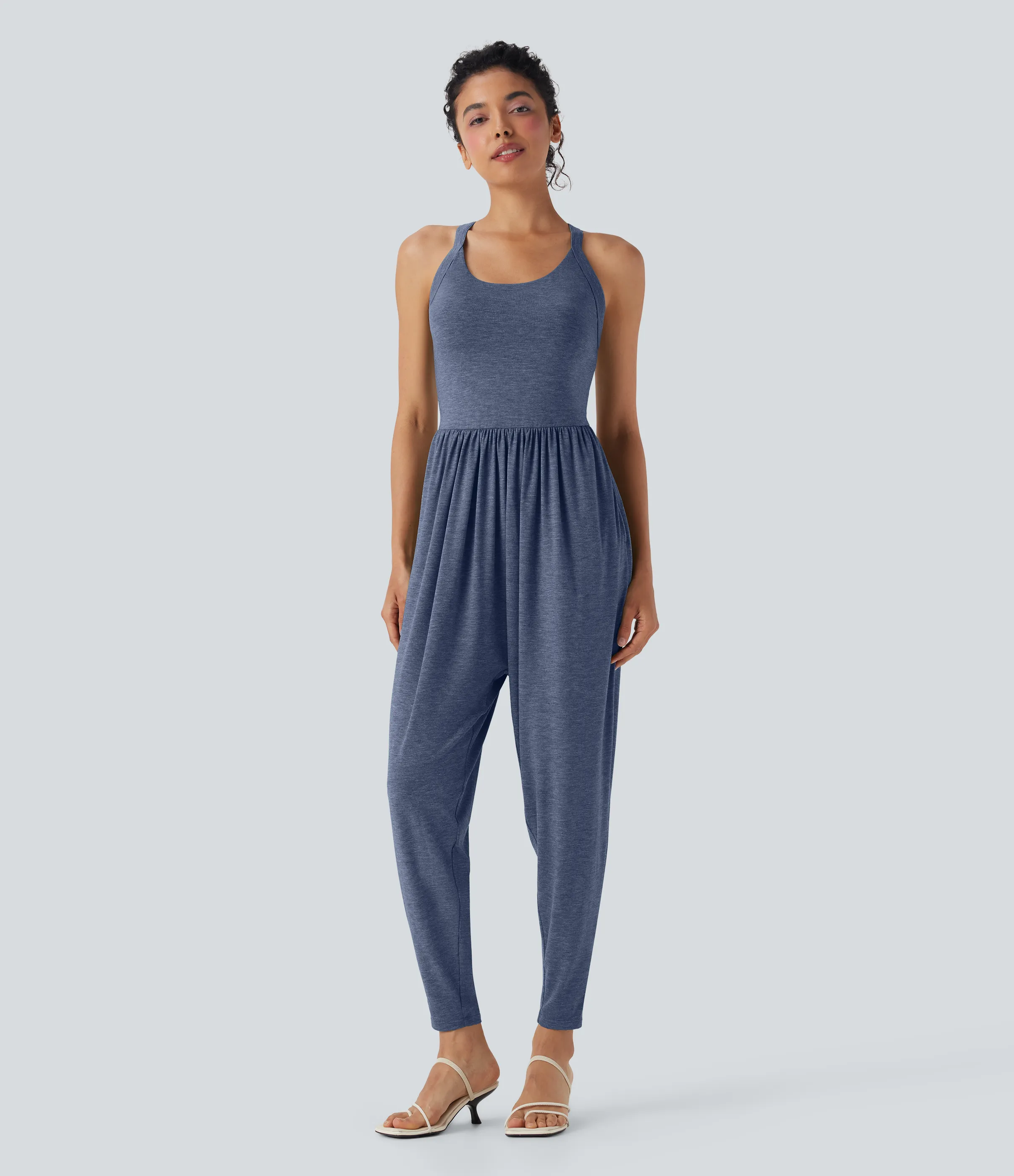 Halara Jumpsuit casual tipo harem con escote en U y bolsillos edición Easy Peezy en copas D-F - Mottled Indigo - M(regular) sold by Halara product image thumbnail 3
