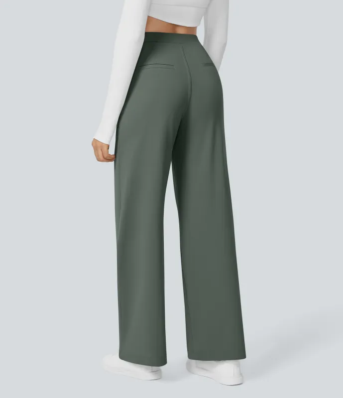 Halara Pantalón  oficina pierna recta bolsillo lateral tiro alto pliegue - Deep Aquamarine - XL(regular) made by Halara