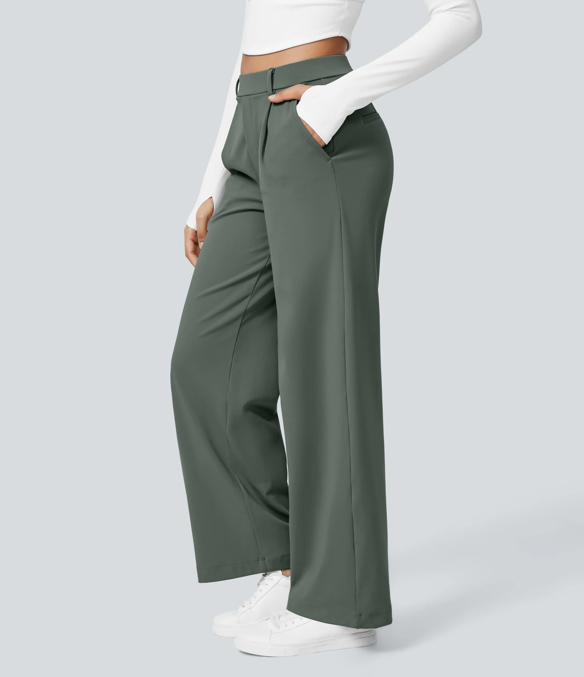 Halara Pantalón oficina pierna recta bolsillo lateral tiro alto pliegue - Deep Aquamarine - XL(regular) sold by Halara product image thumbnail 4