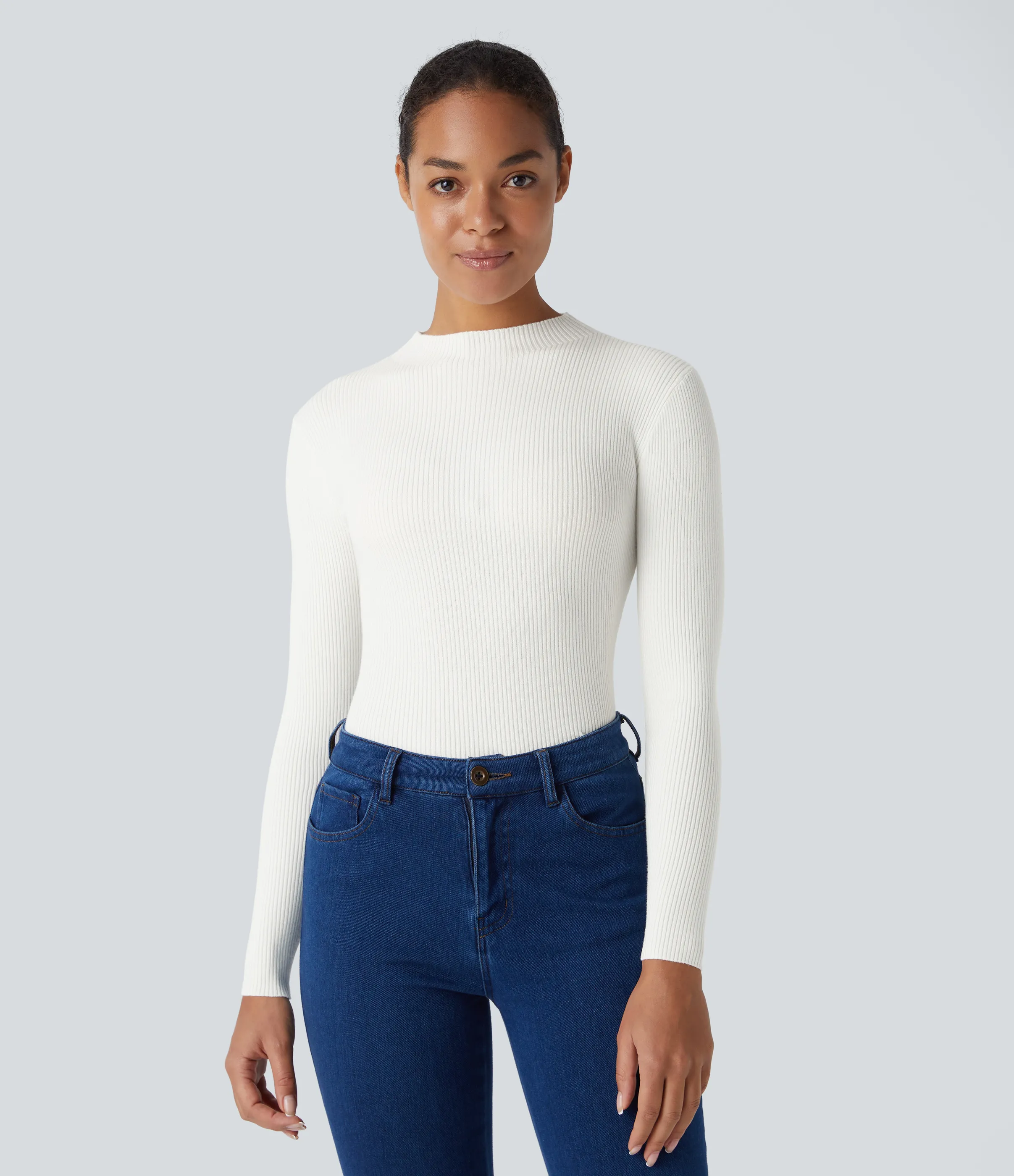 Halara Suéter manga larga cuello redondo acanalado - White - L sold by Halara product image thumbnail 2