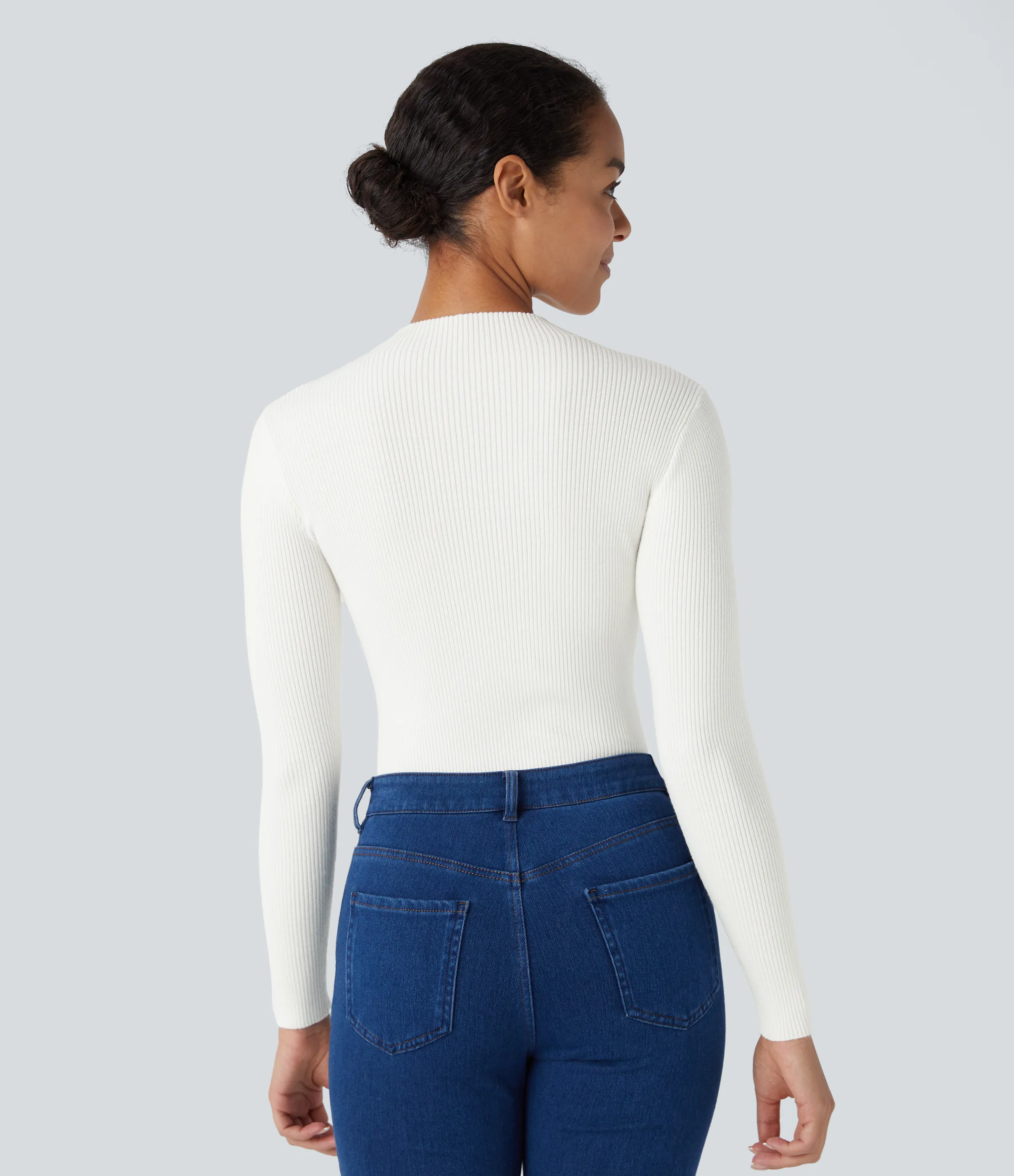 Halara Suéter manga larga cuello redondo acanalado - White - L sold by Halara product image thumbnail 3