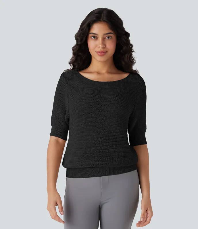 Halara Suéter oficina media manga cuello redondo - Black - XL made by Halara