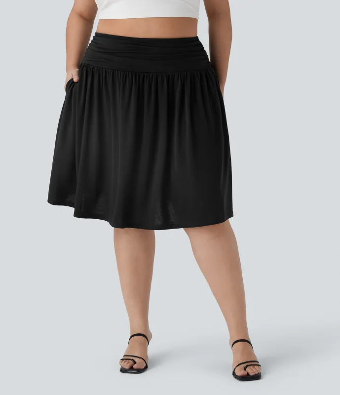 Halara Falda de tiro alto fluida con fruncido y bolsillos de tallas grandes  - Black - 2X(regular) made by Halara