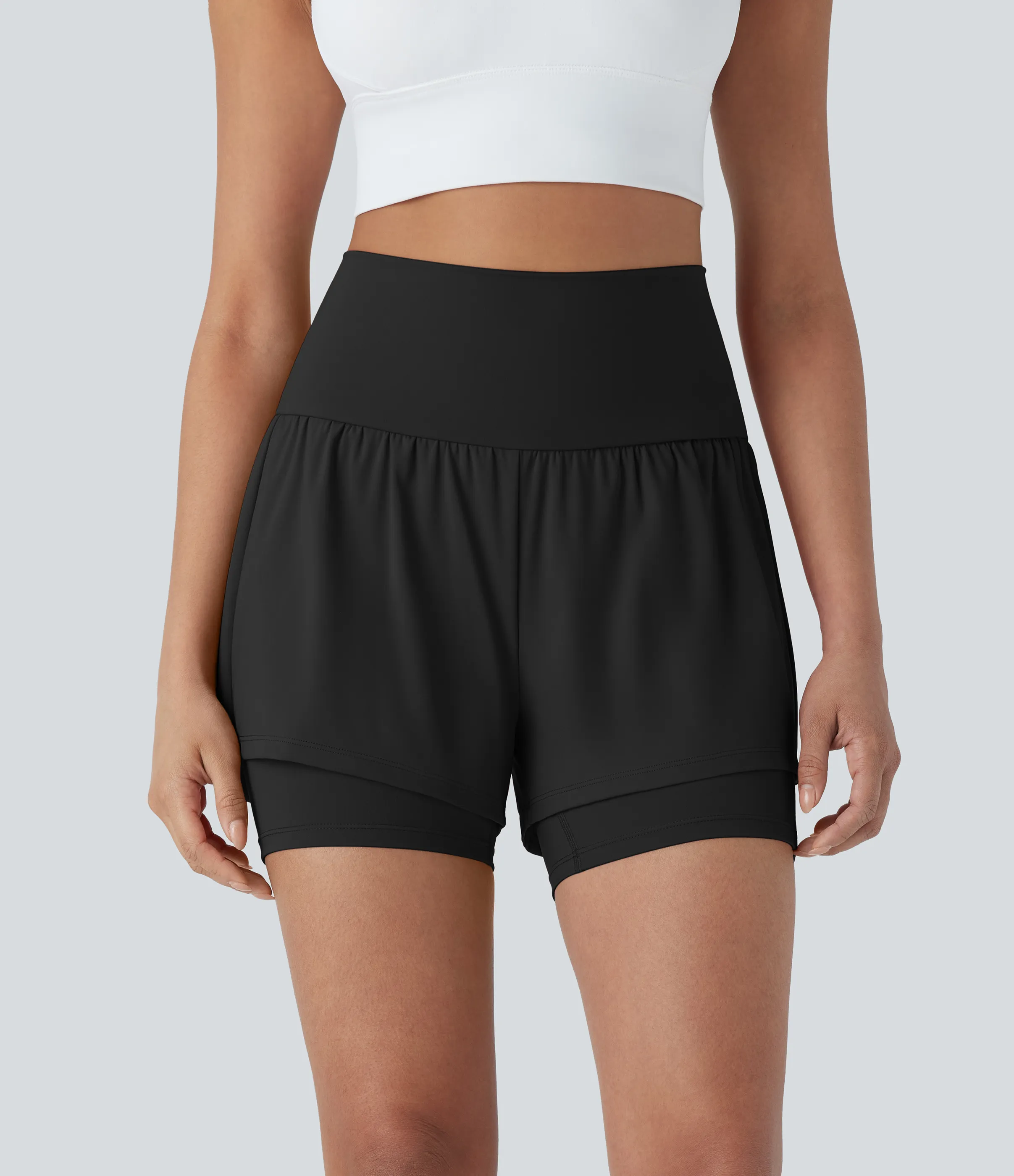 Halara Shorts de yoga Softlyzero™ Airy de tiro alto 2 en 1 de tacto fresco con bolsillos y 12.5 cm de largo - Black - L sold by Halara product image thumbnail 2