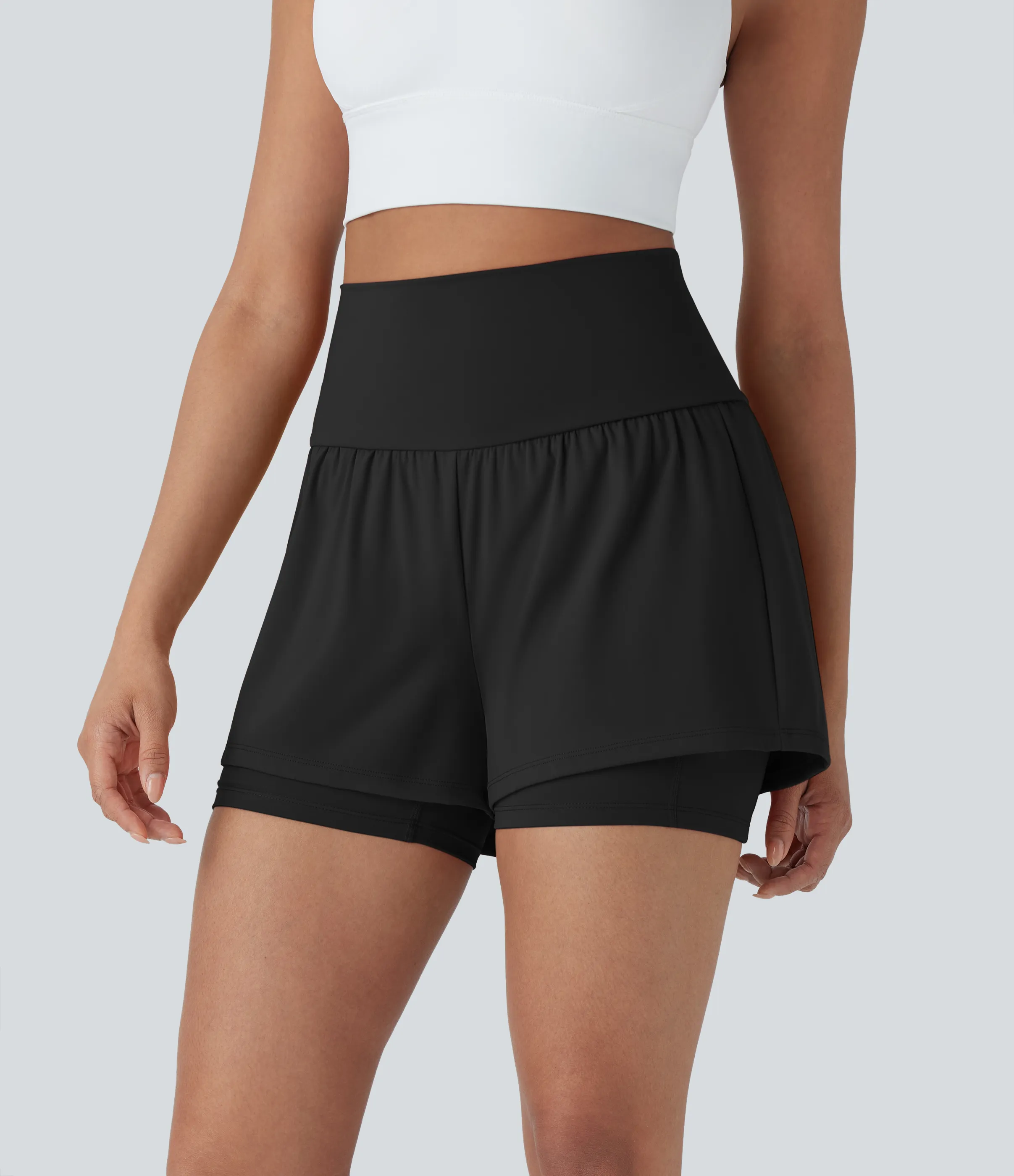 Halara Shorts de yoga Softlyzero™ Airy de tiro alto 2 en 1 de tacto fresco con bolsillos y 12.5 cm de largo - Black - L sold by Halara product image thumbnail 4