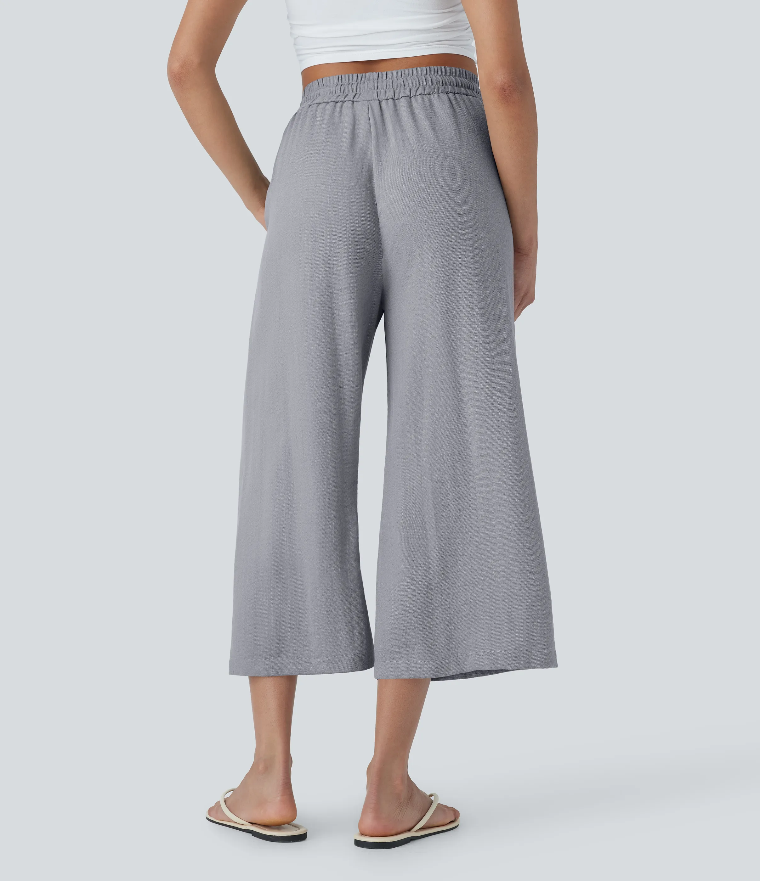 Halara Pantalón lino tiro alto cordón ajustable pierna ancha bolsillo lateral - Steel Gray - XL(regular) sold by Halara product image thumbnail 3