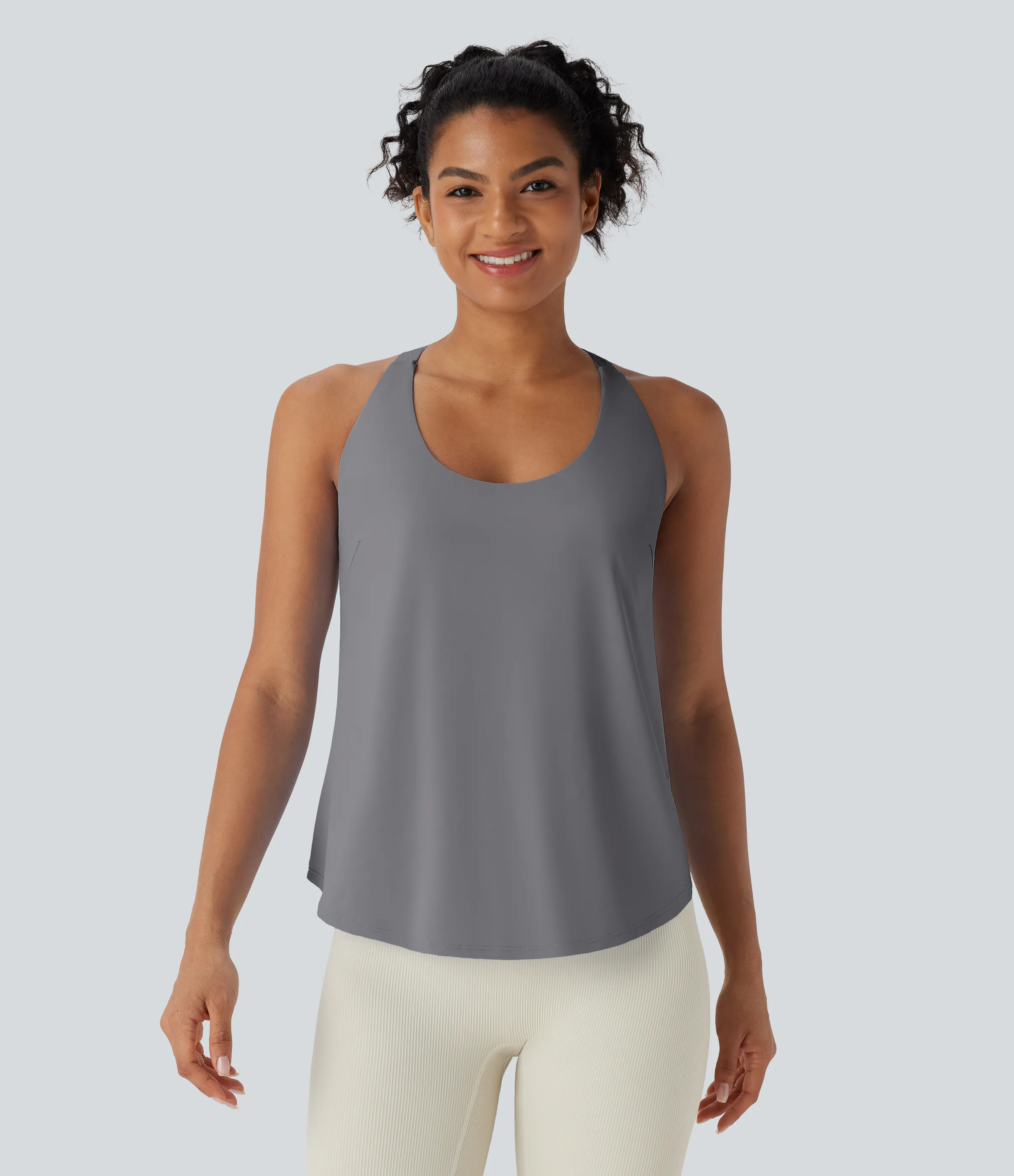 Halara Camiseta yoga sin mangas cuello U sin espalda entrecruzada dobladillo curvo tacto fresco - UPF50+ - Night Owl - S sold by Halara product image thumbnail 3