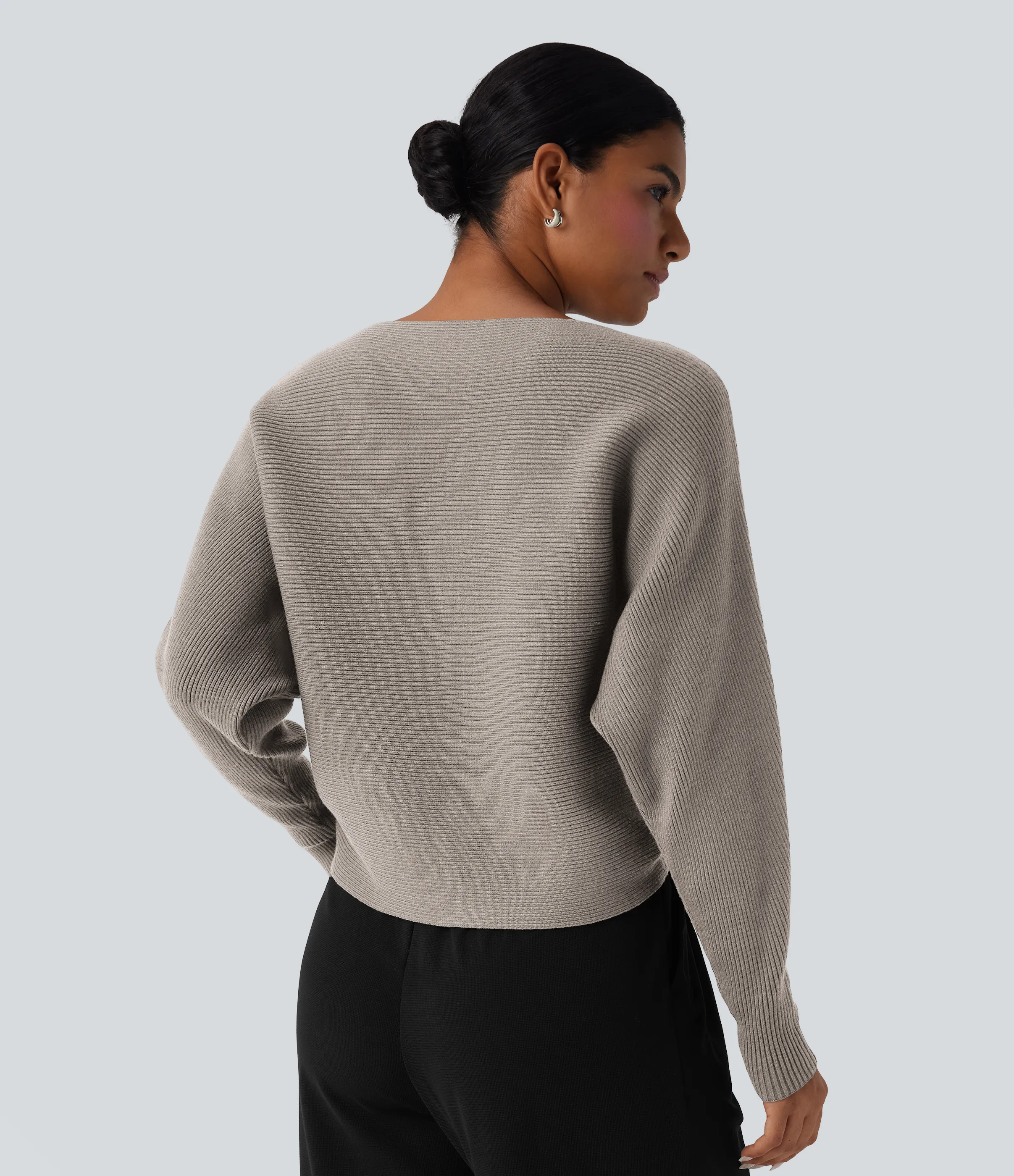 Halara Suéter casual con cuello barco y mangas murciélago - Chateau Gray - M sold by Halara product image thumbnail 3