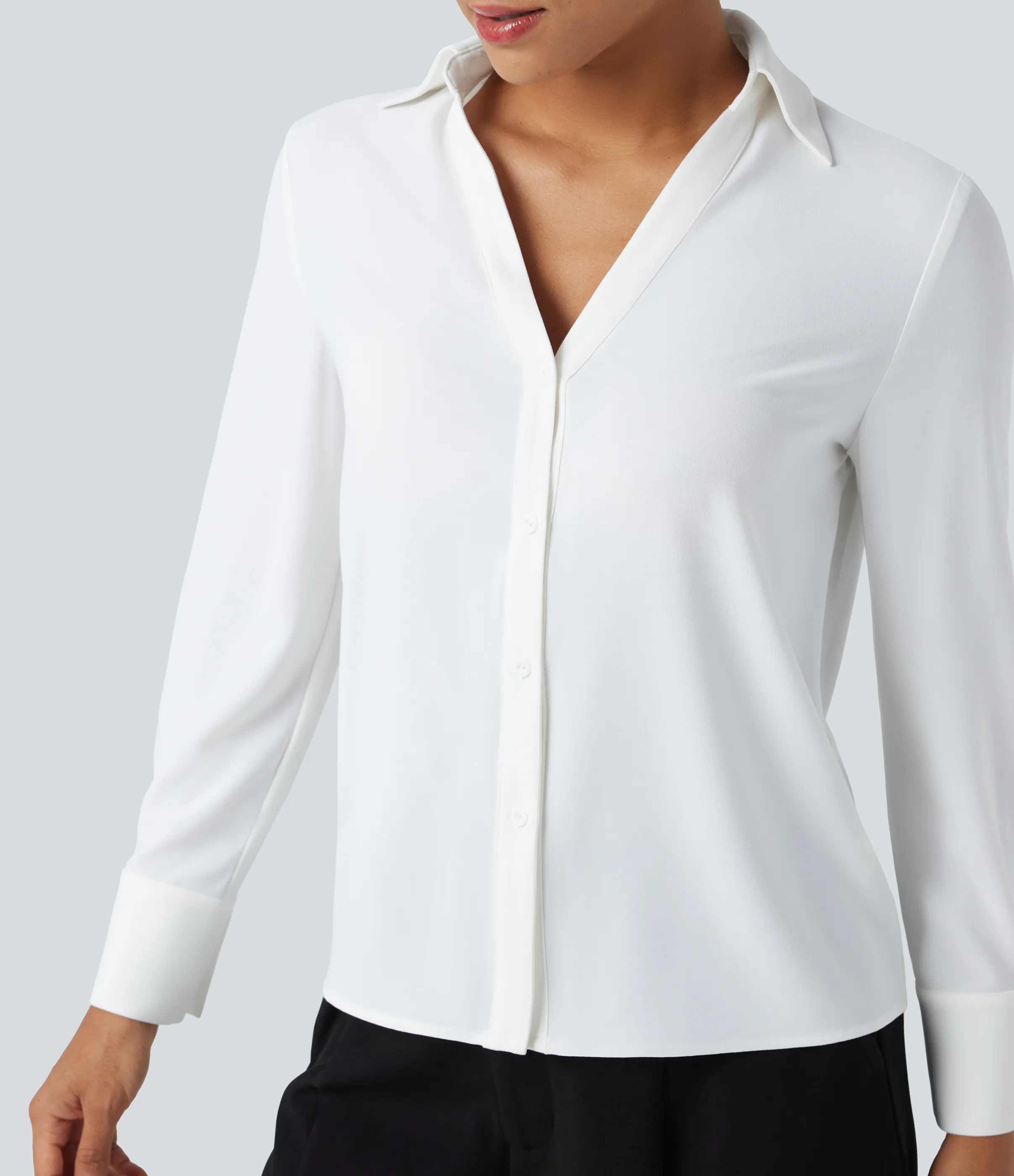 Halara Camisa de oficina de gasa de manga larga con cuello en V antiarrugas - White - XS sold by Halara product image thumbnail 5
