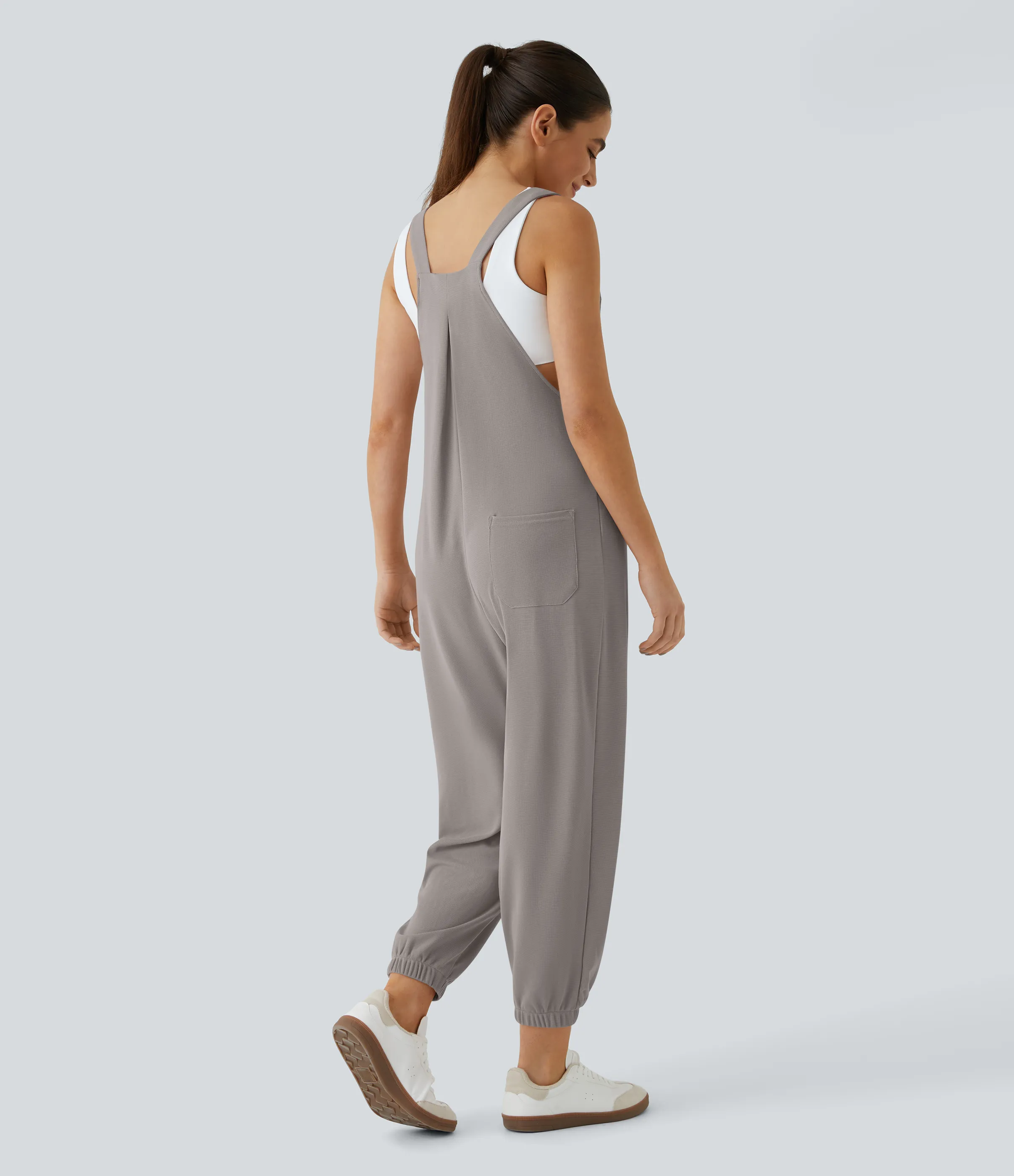 Halara Overol jogger botón correa ajustable bolsillo múltiple gofre plisado - Mink Ash - L(tall) sold by Halara product image thumbnail 3