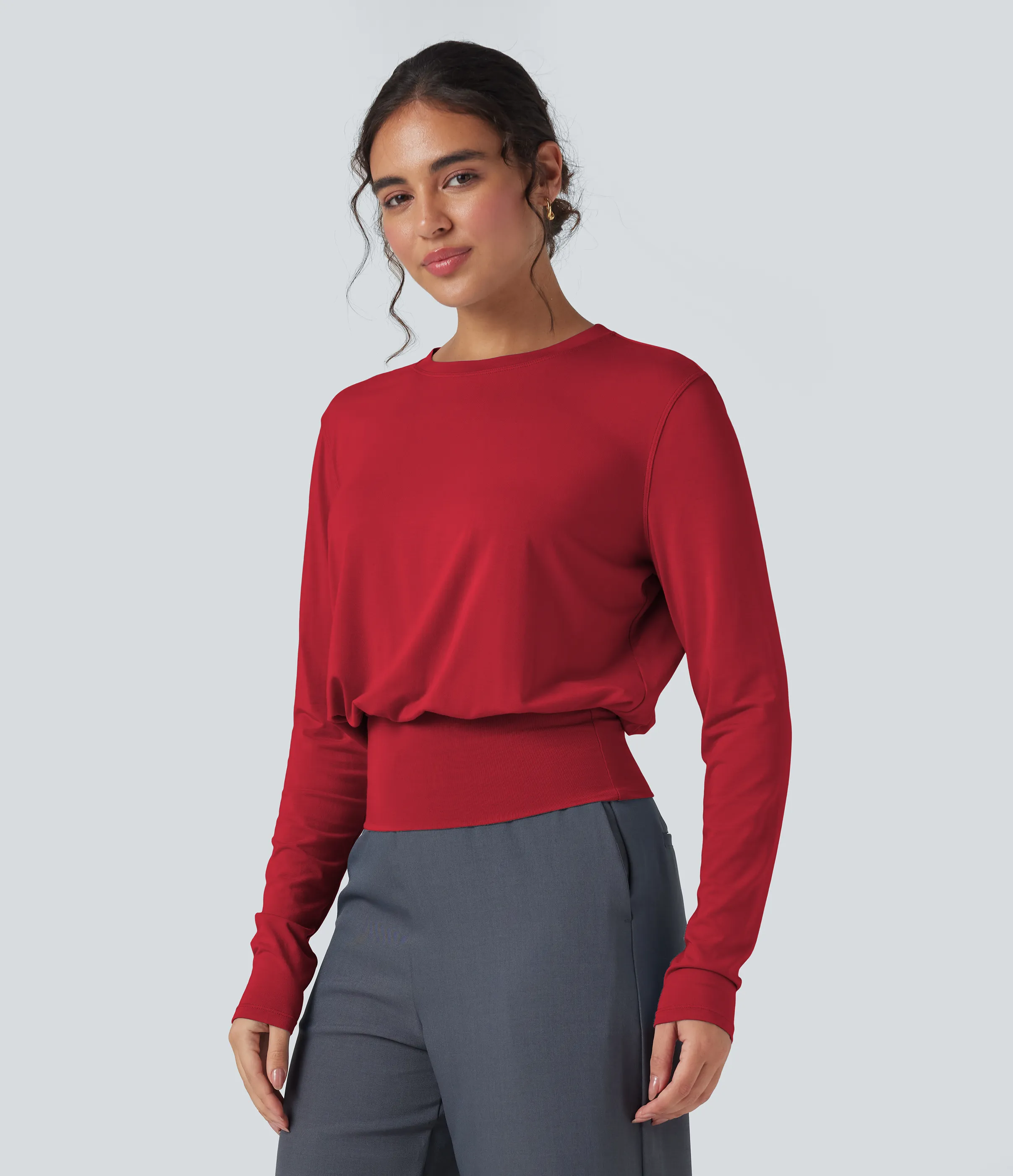 Halara Camiseta de oficina de manga larga y cuello redondo - Haute Red - L sold by Halara product image thumbnail 4