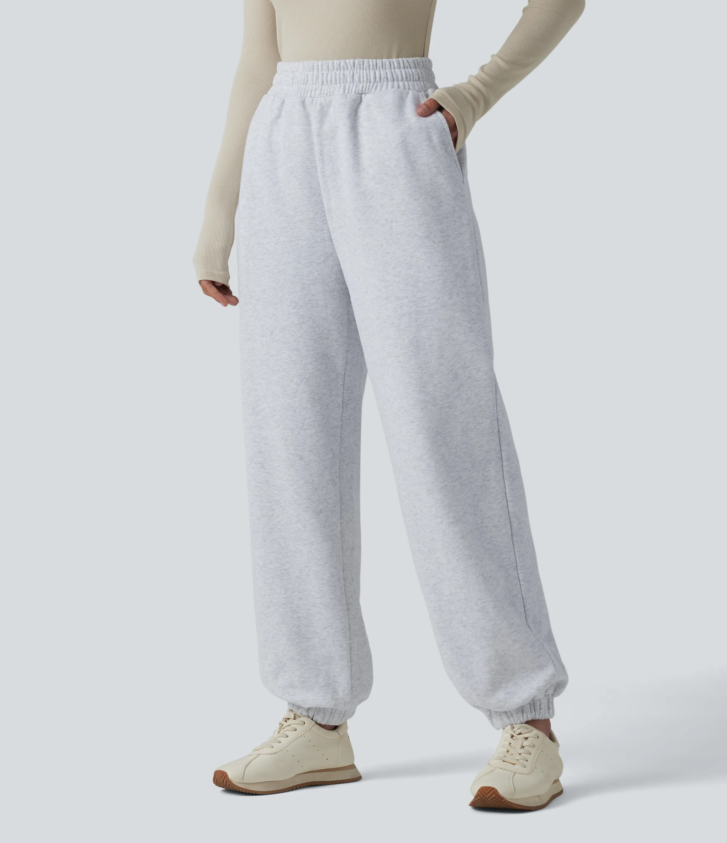 Halara Joggers casuales de polar con tiro alto, cordón ajustable y bolsillos - Heather Misty Gray - M(regular) sold by Halara product image thumbnail 4