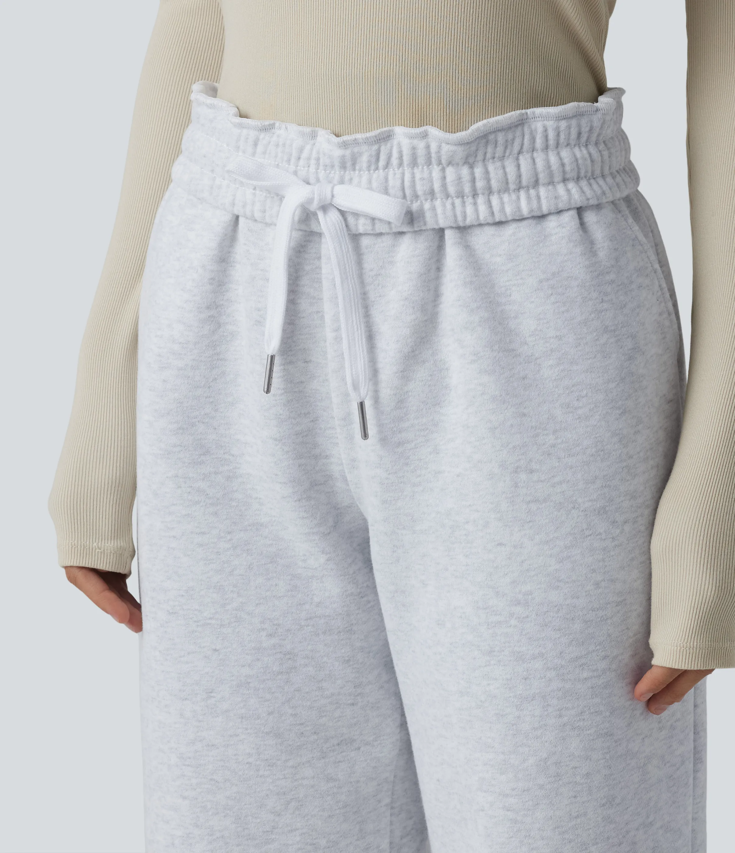 Halara Joggers casuales de polar con tiro alto, cordón ajustable y bolsillos - Heather Misty Gray - M(regular) sold by Halara product image thumbnail 5