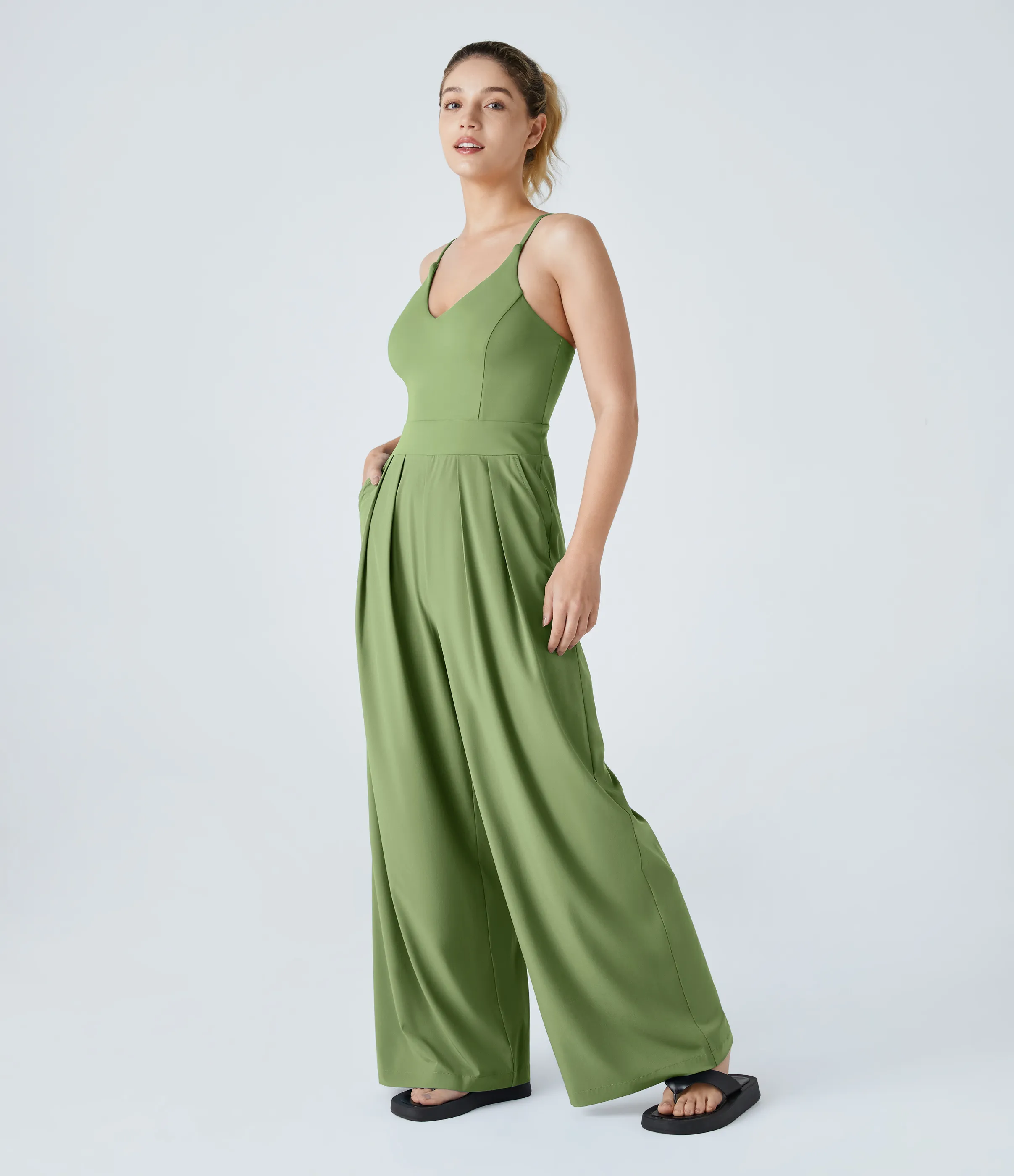 Halara Mono Breezeful™ Resort sin espalda cremallera lateral invisible bolsillo pierna ancha secado rápido - Hot Wasabi - Green - S(tall) sold by Halara product image thumbnail 4