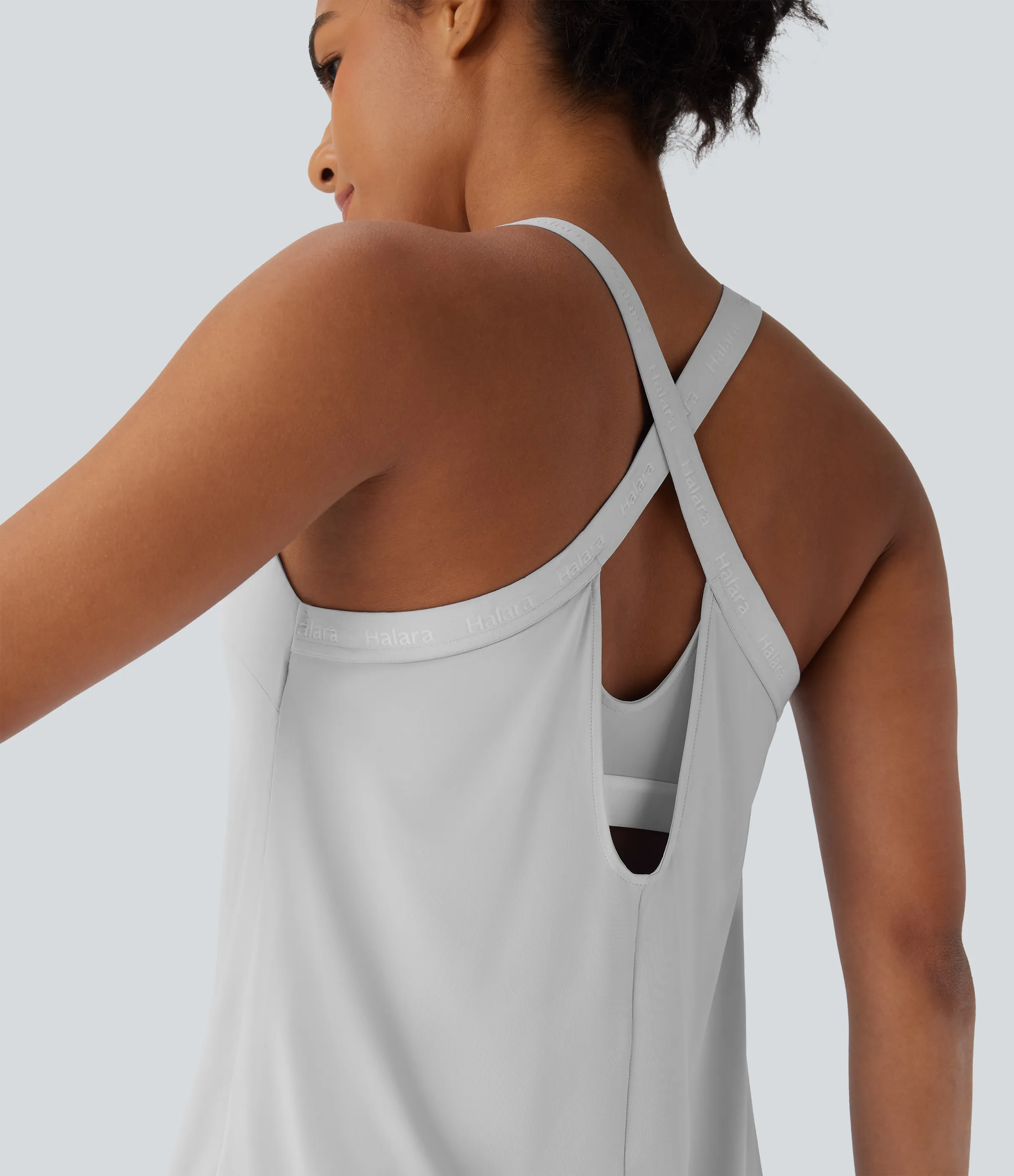 Halara Camiseta yoga sin mangas cuello U sin espalda entrecruzada dobladillo curvo tacto fresco - UPF50+ - Nimbus Cloud - XS sold by Halara product image thumbnail 5