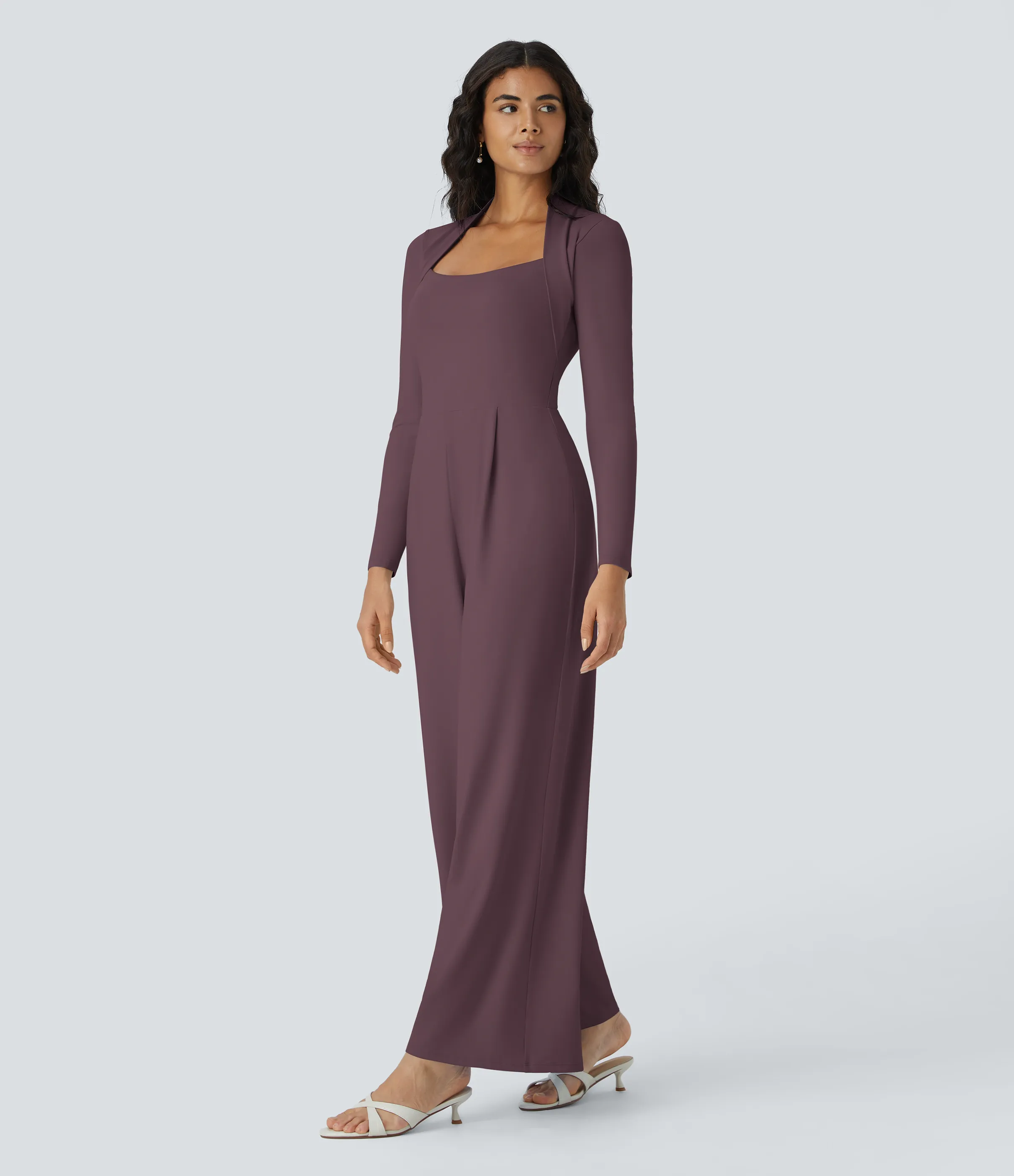 Halara Mono dama honor invitada boda pierna ancha manga larga - Plum Wine - XS(regular) sold by Halara product image thumbnail 4