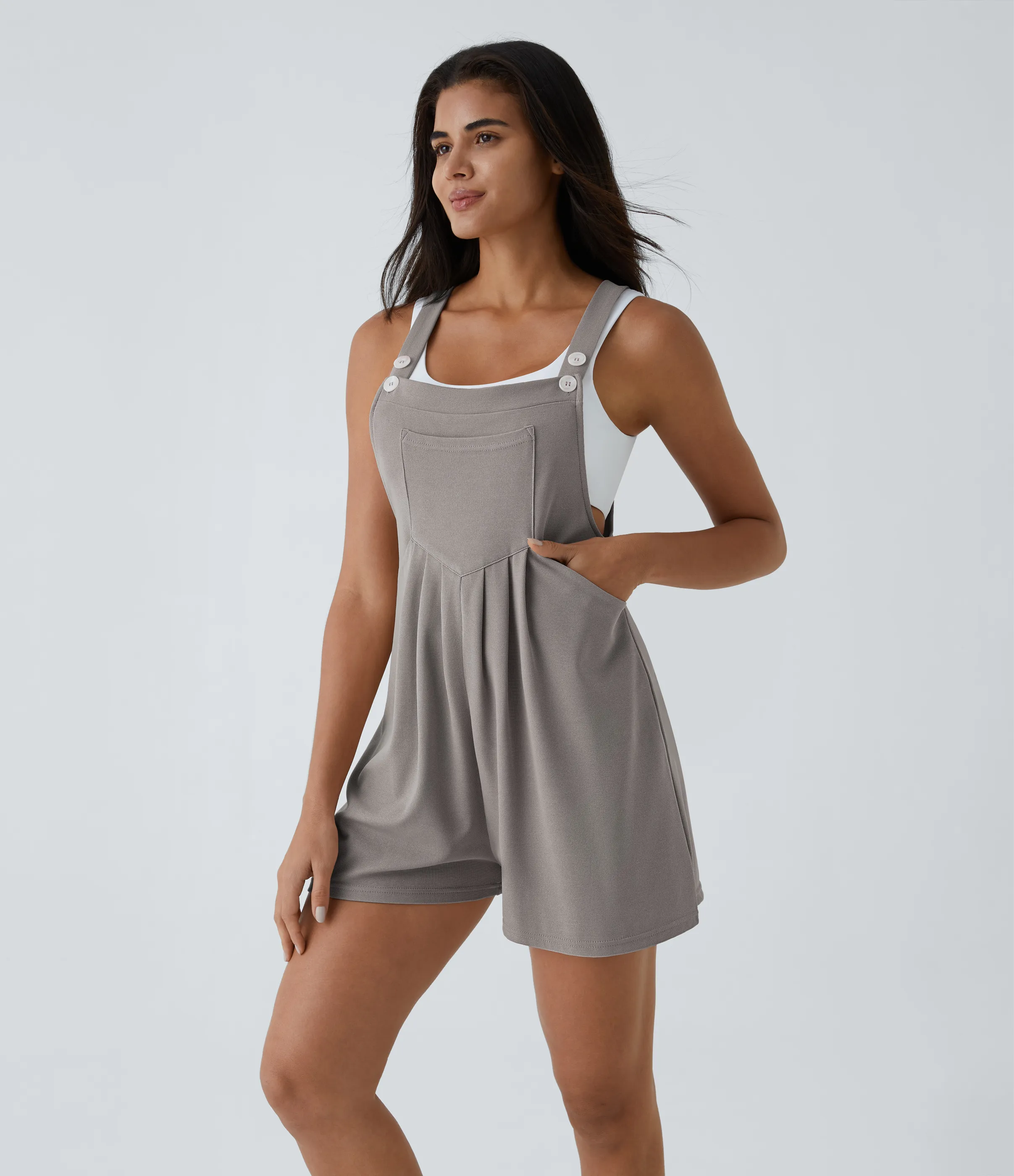 Halara Overol botón correa ajustable bolsillo múltiple gofre plisado - Mink Ash - XL sold by Halara product image thumbnail 4