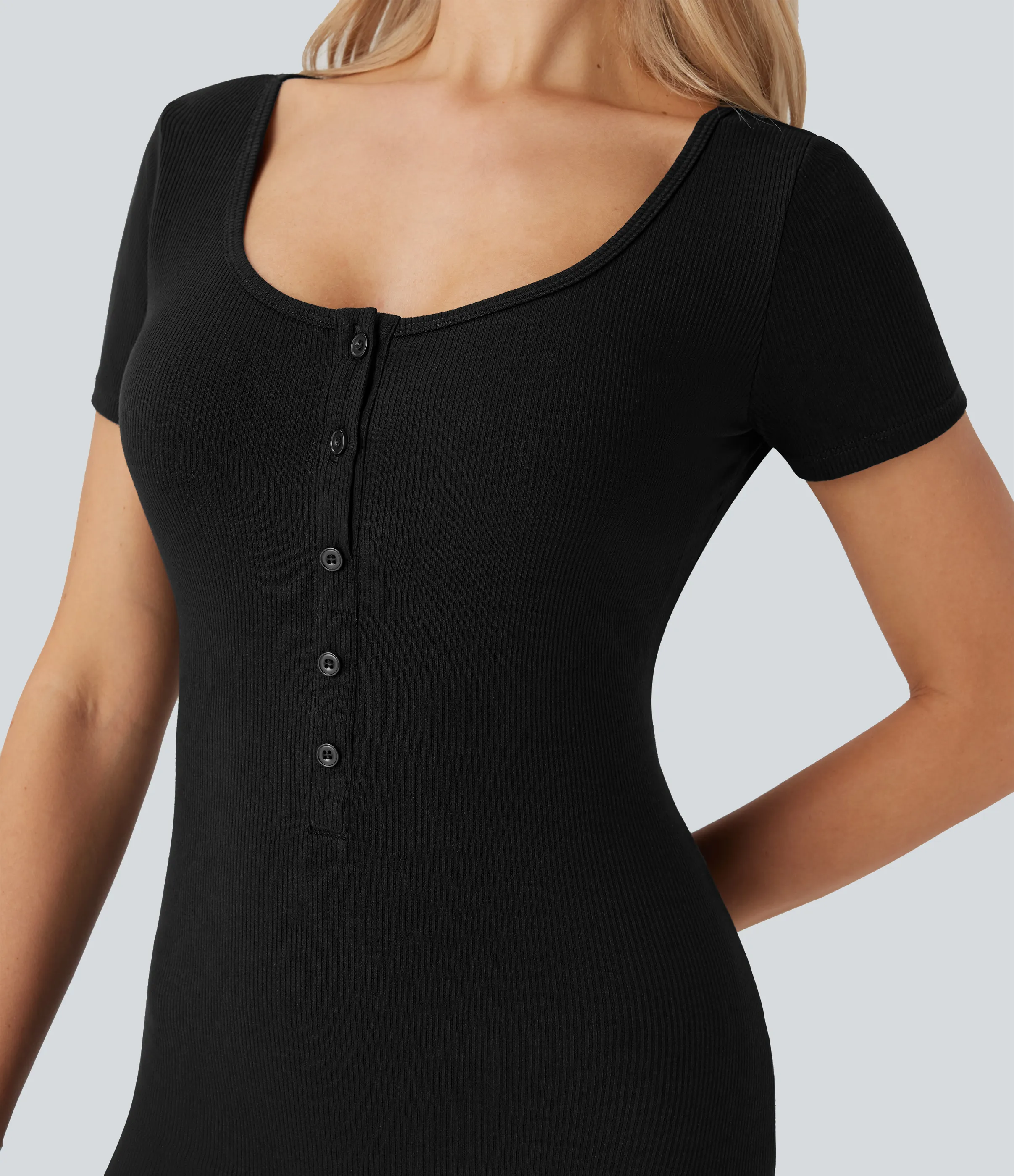 Halara Mono casual de manga corta con cuello henley - Black - XS(regular) sold by Halara product image thumbnail 5