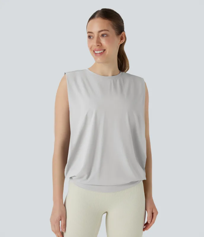 Halara Camiseta yoga cuello redondo fruncido tacto fresco - UPF 50+ - Nimbus Cloud - L made by Halara