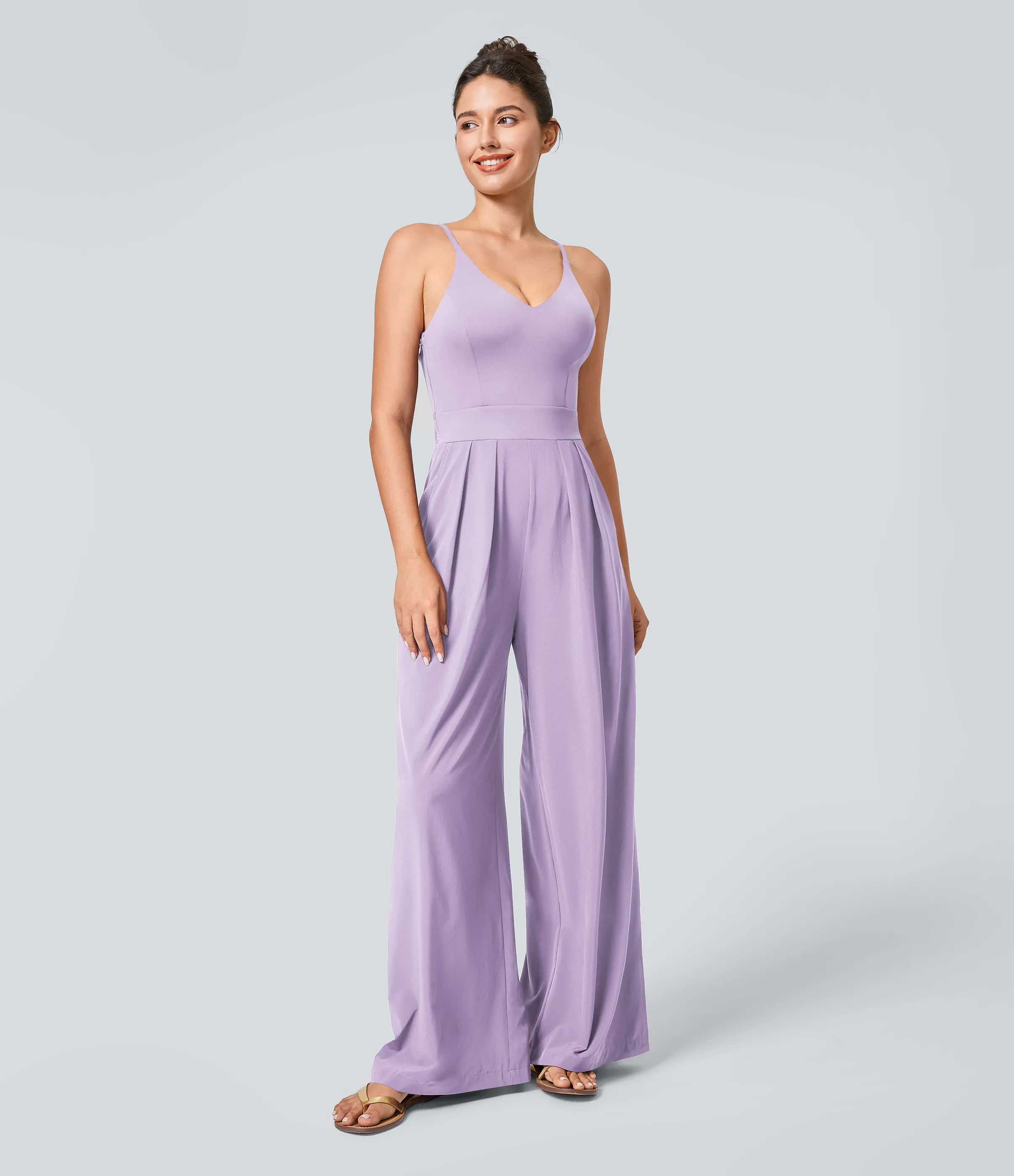 Halara Mono Breezeful™ Resort sin espalda cremallera lateral invisible bolsillo pierna ancha secado rápido - Leisurely Lavender - S(tall) sold by Halara product image thumbnail 2