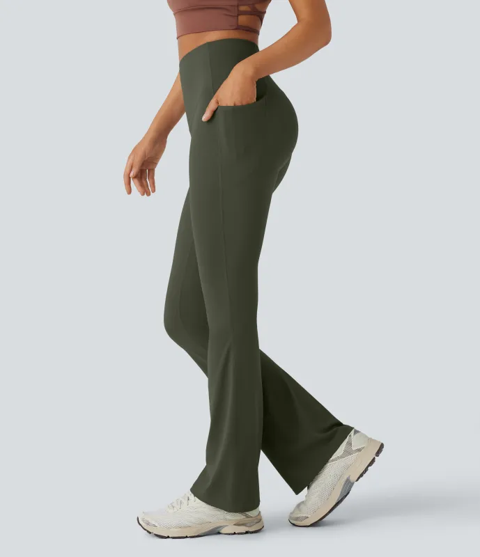 Halara Leggings SoCinched UltraSculpt yoga Bootcut tiro alto control abdomen bolsillo lateral moldeador - Deep Woodland Green - L(ultratall) made by Halara