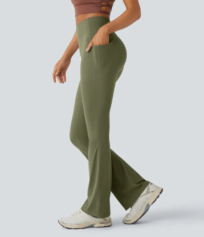 Halara Leggings SoCinched UltraSculpt yoga Bootcut tiro alto control abdomen bolsillo lateral moldeador - Grass Grey Green - L(tall) made by Halara