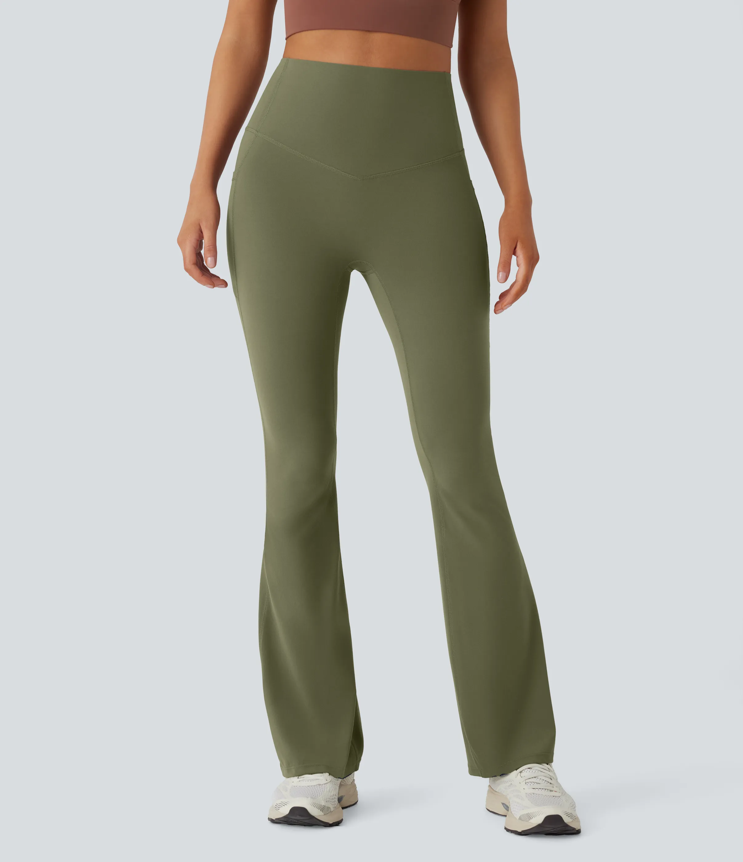 Halara Leggings SoCinched UltraSculpt yoga Bootcut tiro alto control abdomen bolsillo lateral moldeador - Grass Grey Green - L(tall) sold by Halara product image thumbnail 4